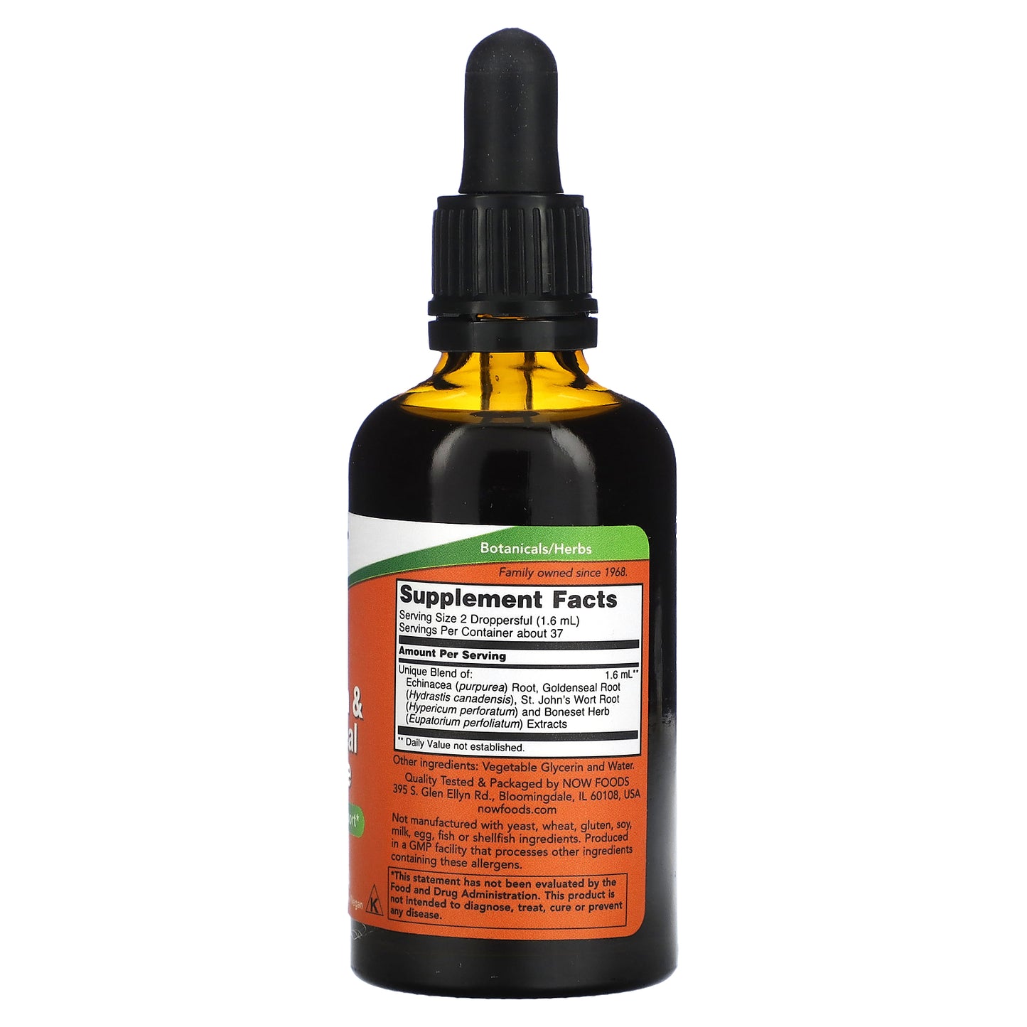 Now Foods, Echinacea & Goldenseal Glycerite, Alcohol-Free, 2 OZ UPC 733739048486 | HiLife Vitamins