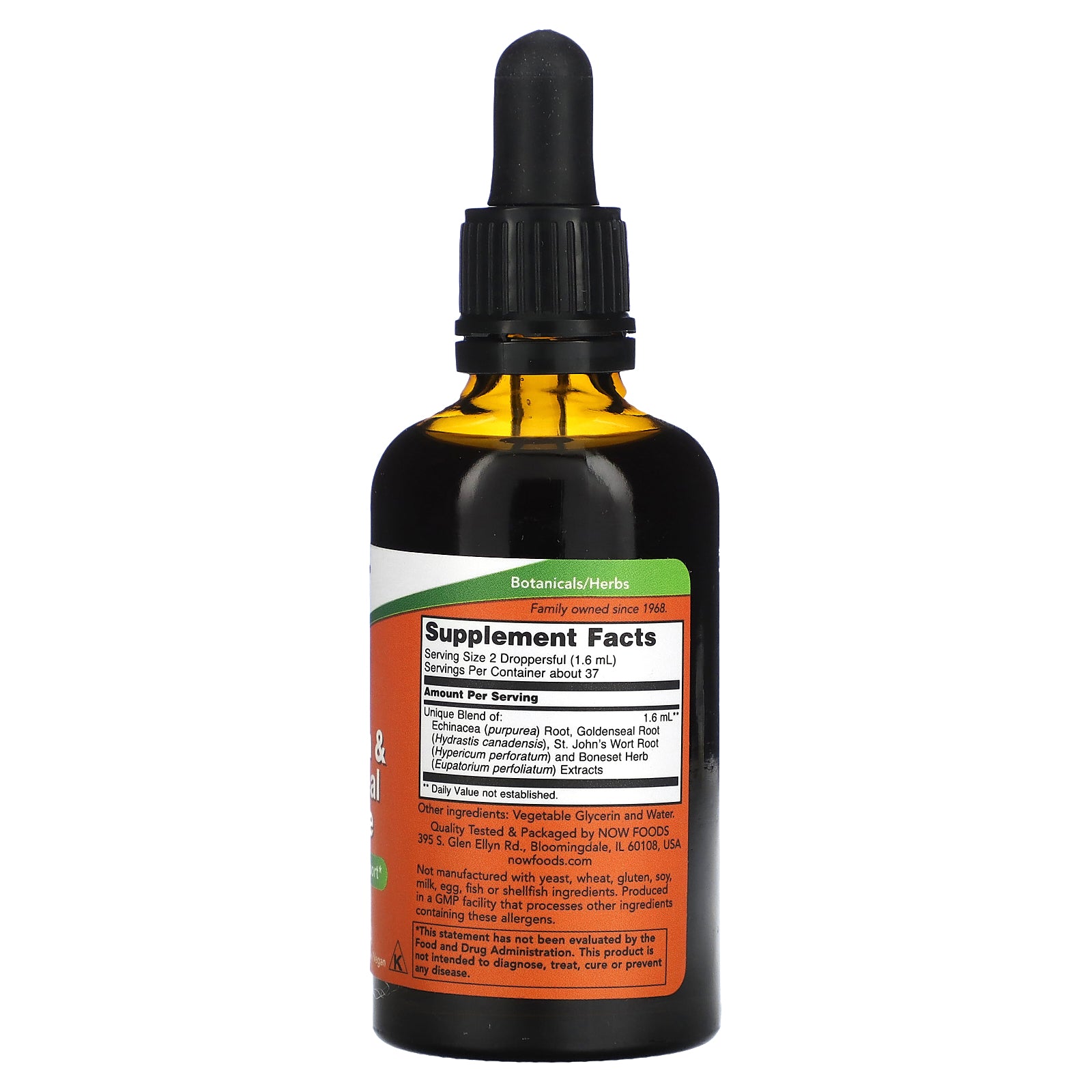 Now Foods, Echinacea & Goldenseal Glycerite, Alcohol-Free, 2 OZ UPC 733739048486 | HiLife Vitamins