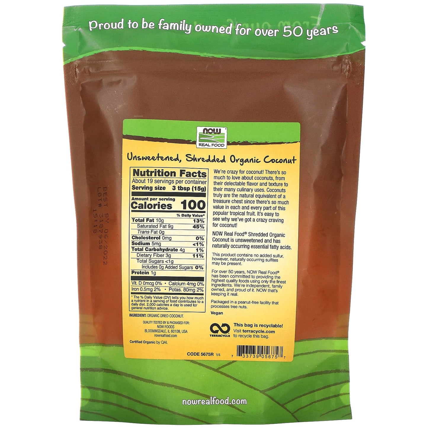 Now Foods, Coconut Shred Unswet Org, 10 OZ OZ UPC 733739056757 | HiLife Vitamins