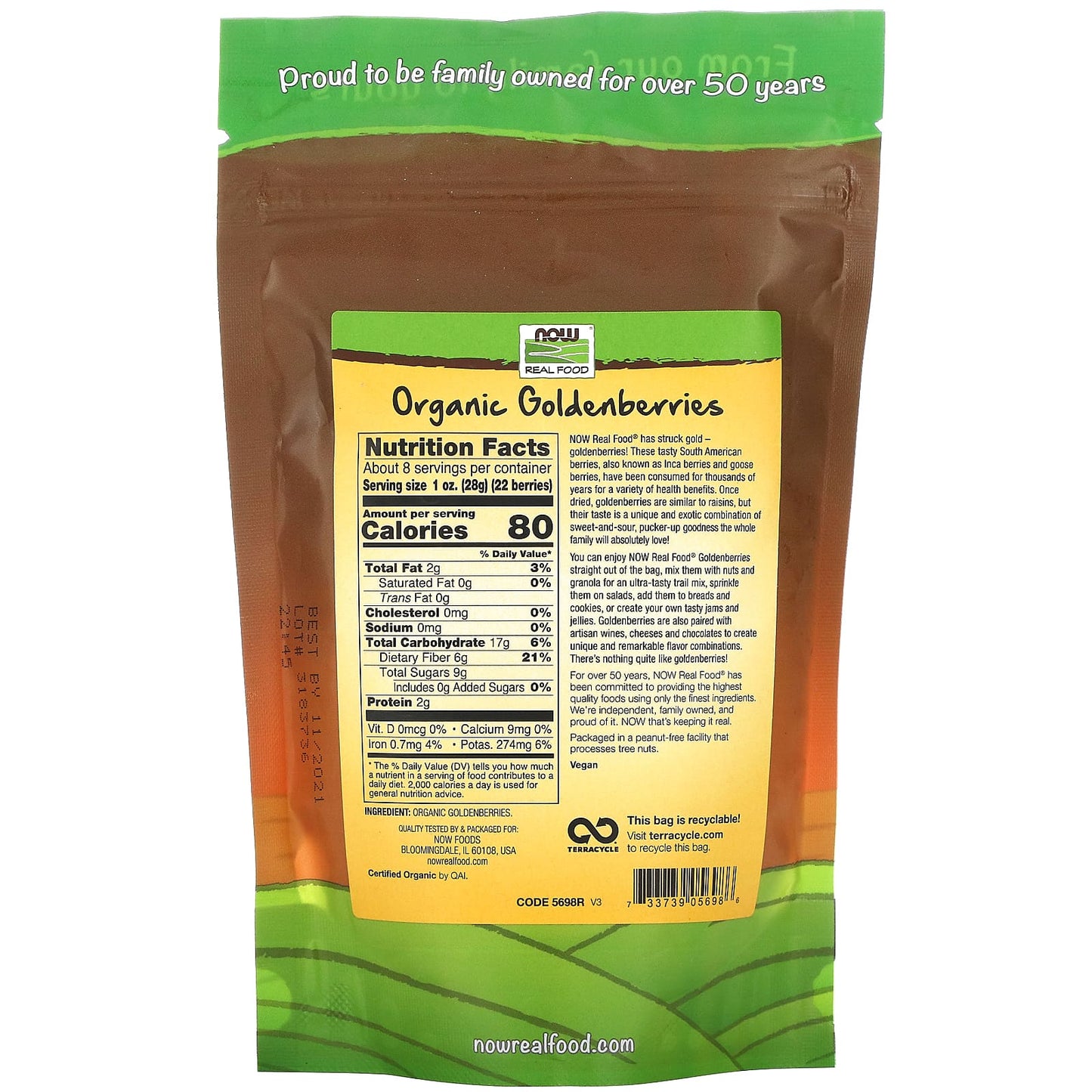 Now Foods, Organic Goldenberries, 8 OZ OZ UPC 733739056986 | HiLife Vitamins