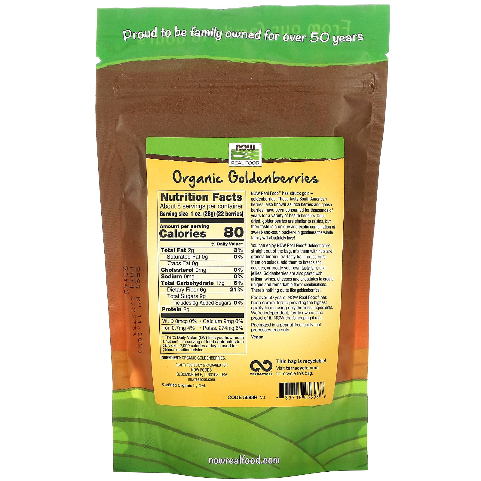 Now Foods, Organic Goldenberries, 8 OZ OZ UPC 733739056986 | HiLife Vitamins