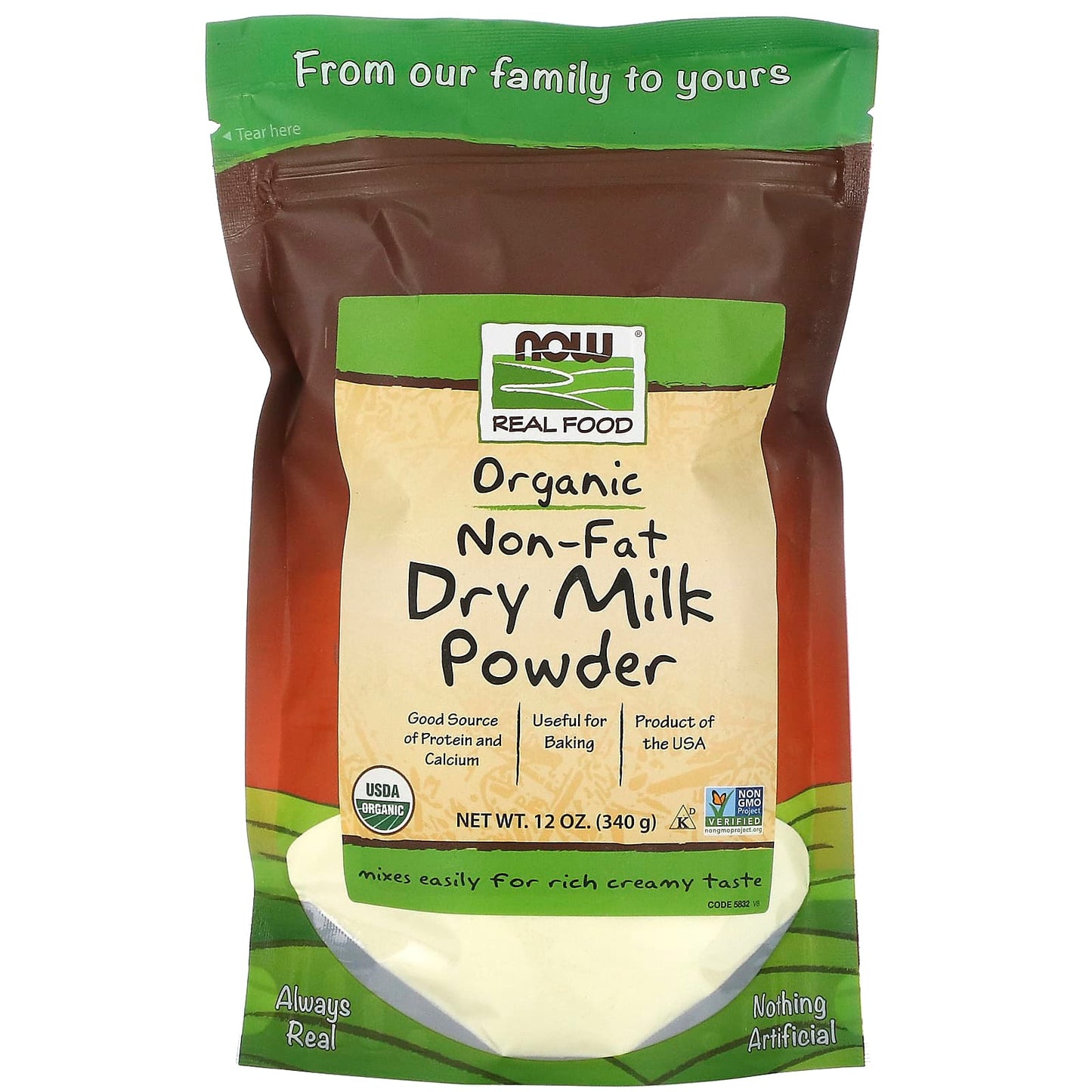 Now Foods, Non Fat Dry Milk Organic, 12 OZ OZ UPC 733739058324 | HiLife Vitamins