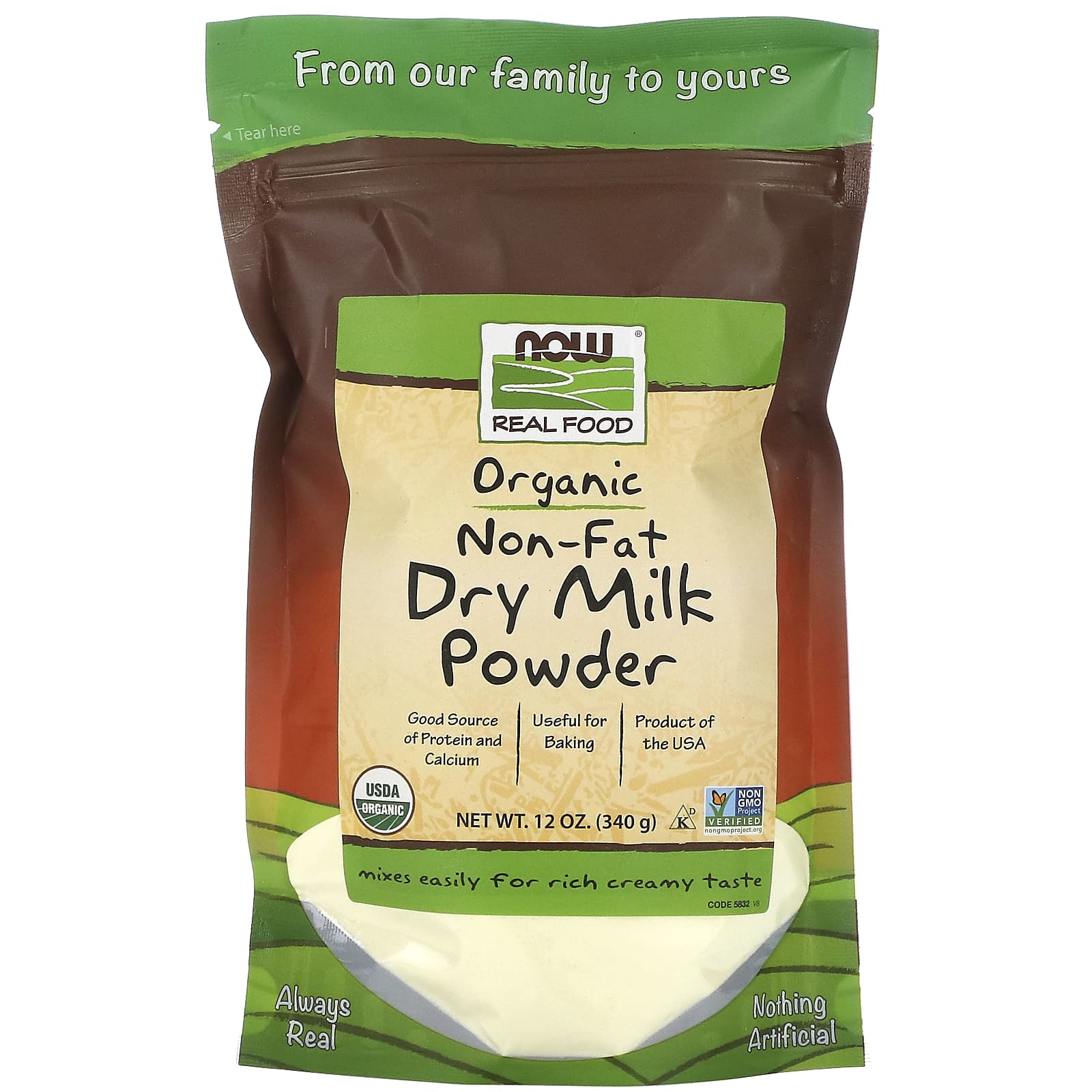 Now Foods, Non Fat Dry Milk Organic, 12 OZ OZ UPC 733739058324 | HiLife Vitamins