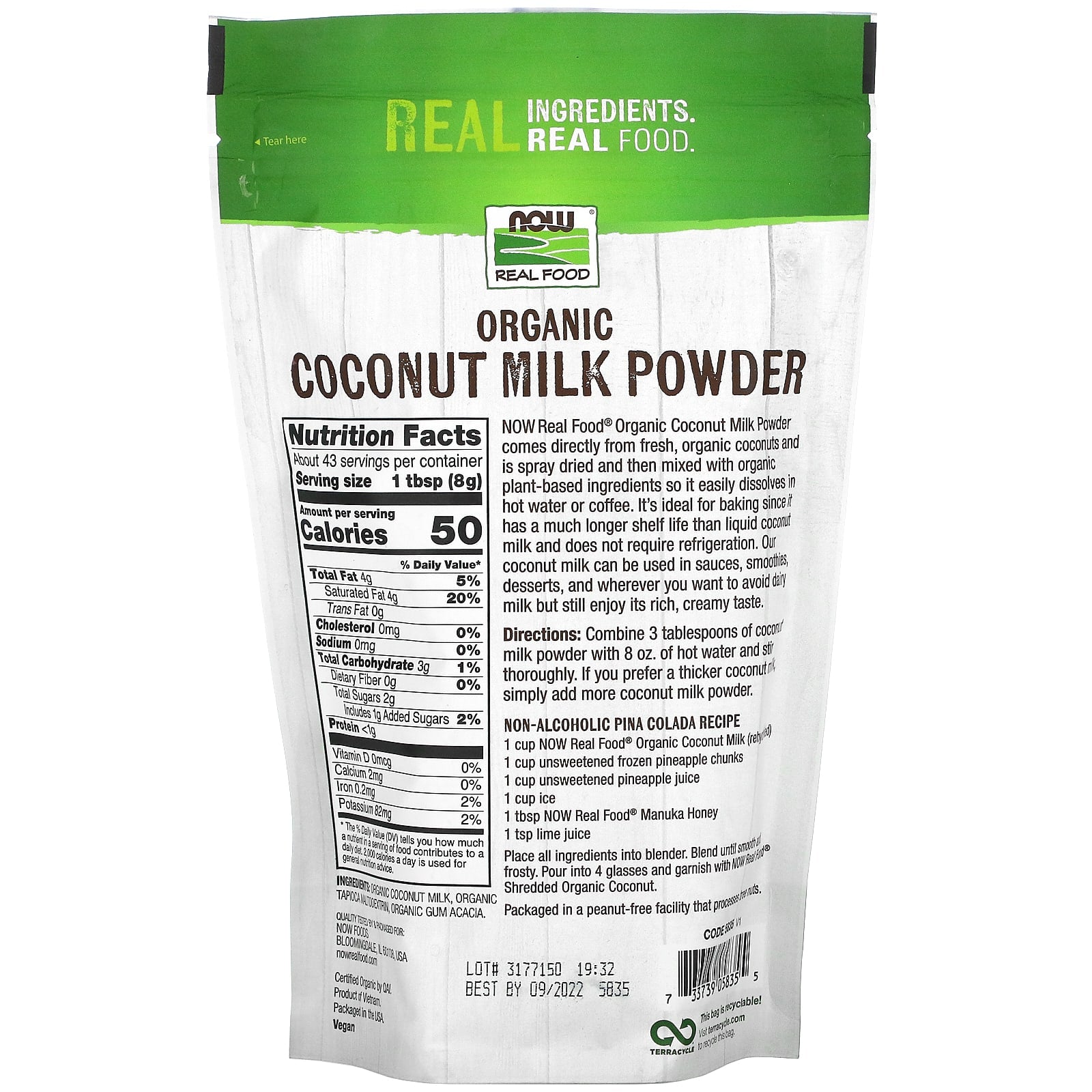 Now Foods, ORGANIC COCONUT MILK, 12 OZ UPC 733739058355 | HiLife Vitamins