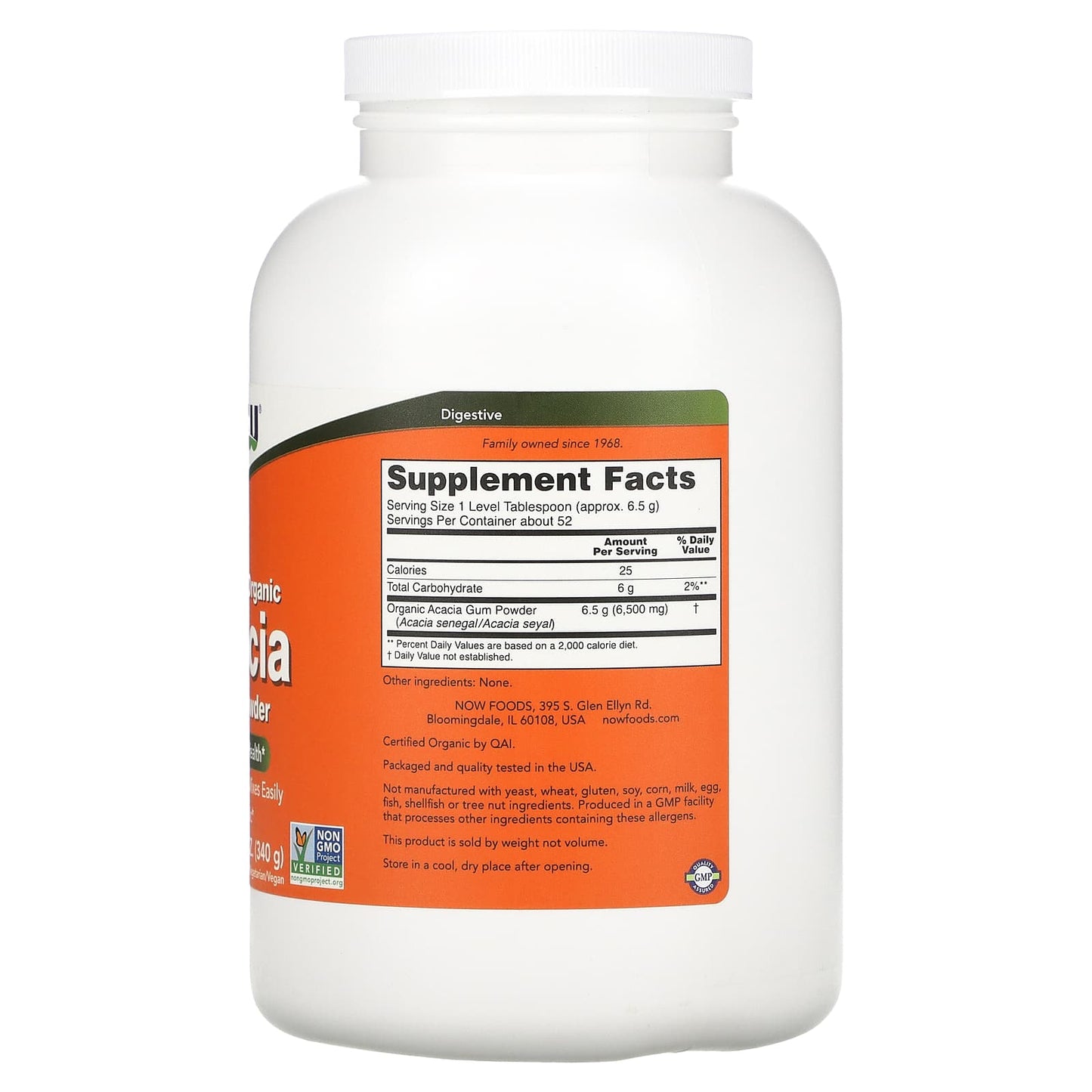 Now Foods, Organic Acacia Fiber, 12 OZ Powder UPC 733739059055 | HiLife Vitamins