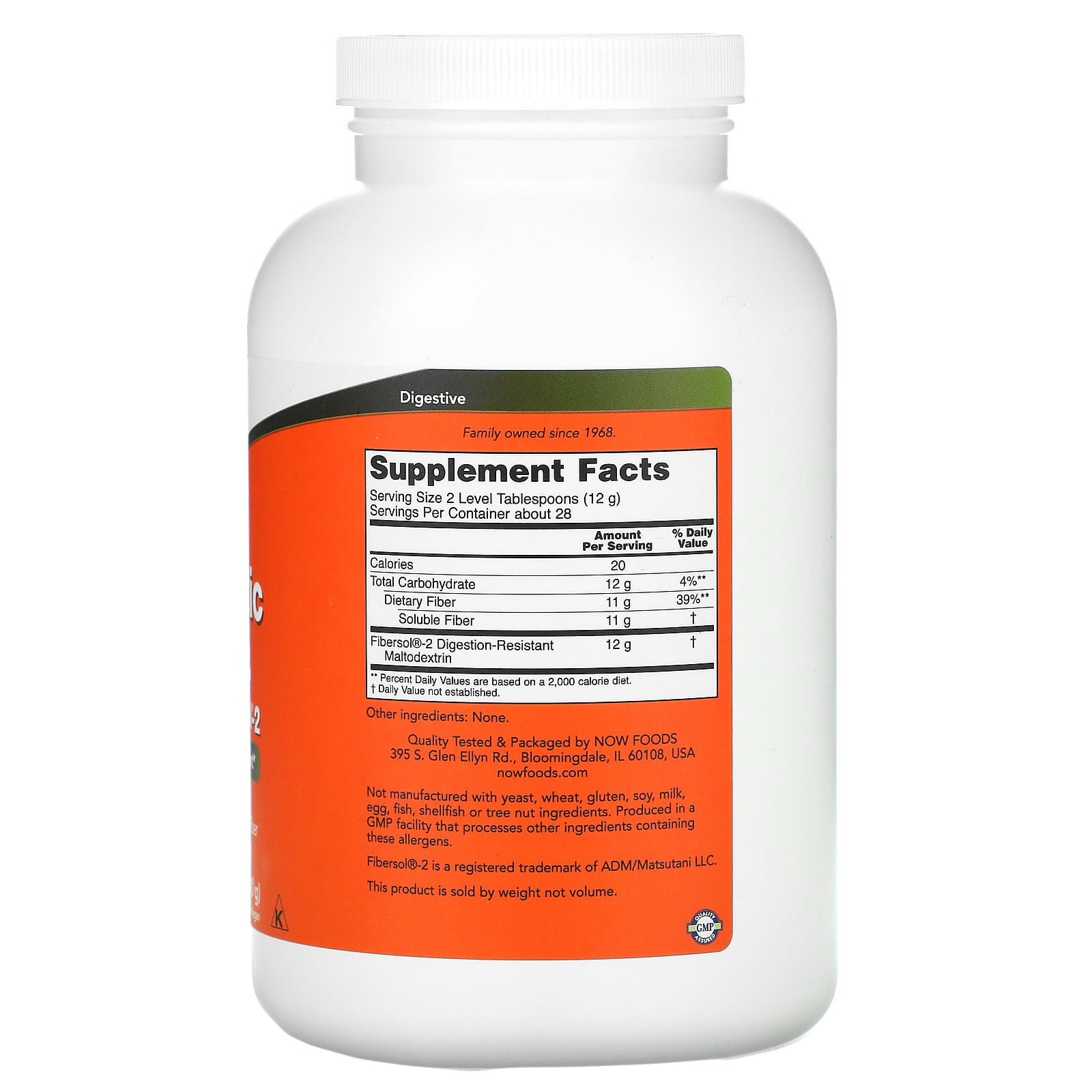 Now Foods, Prebiotic Fiber W/ Fibersol(R)-2, 12 OZ Powder UPC 733739059079 | HiLife Vitamins