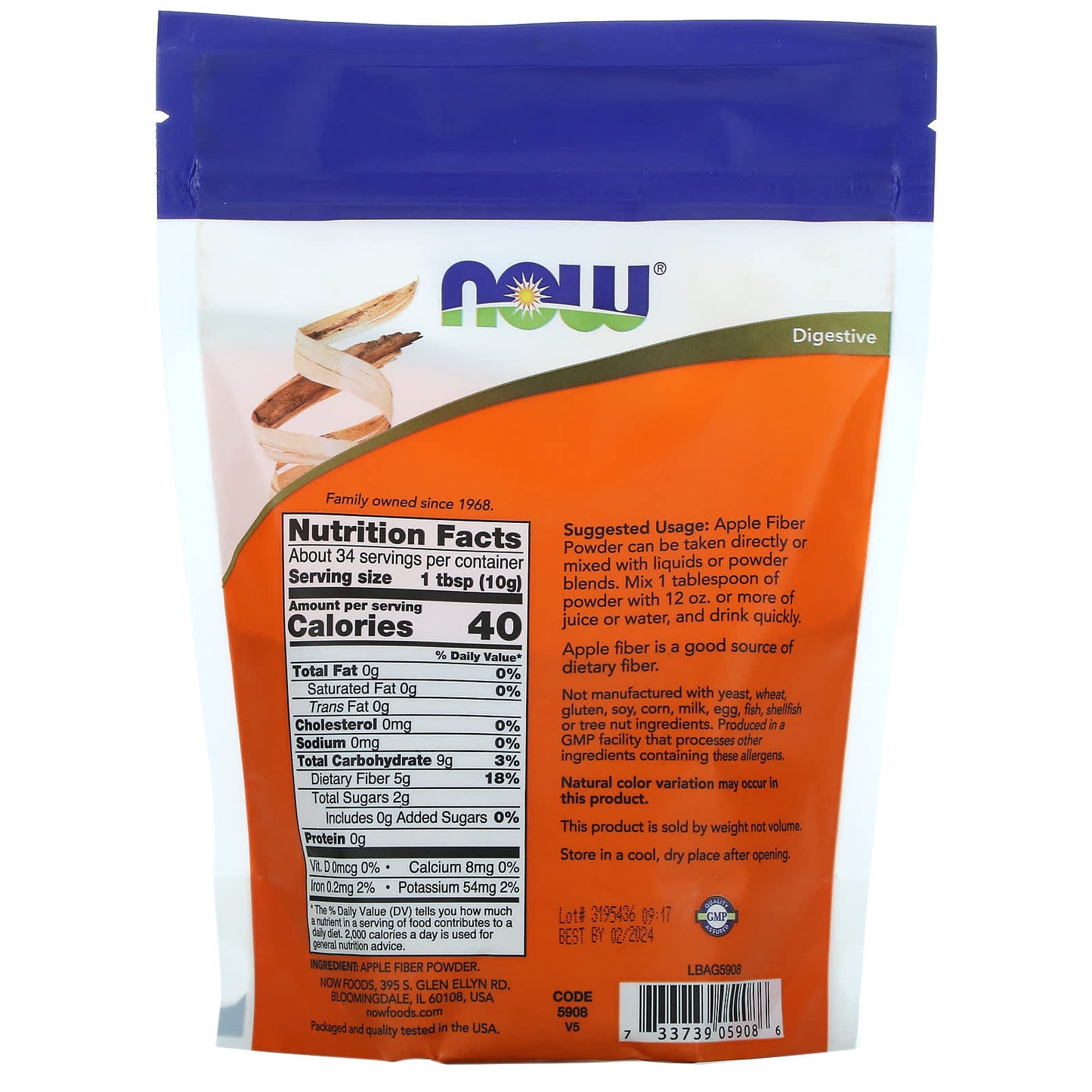 Now Foods, Apple Fiber Pure, 12 OZ OZ Powder UPC 733739059086 | HiLife Vitamins