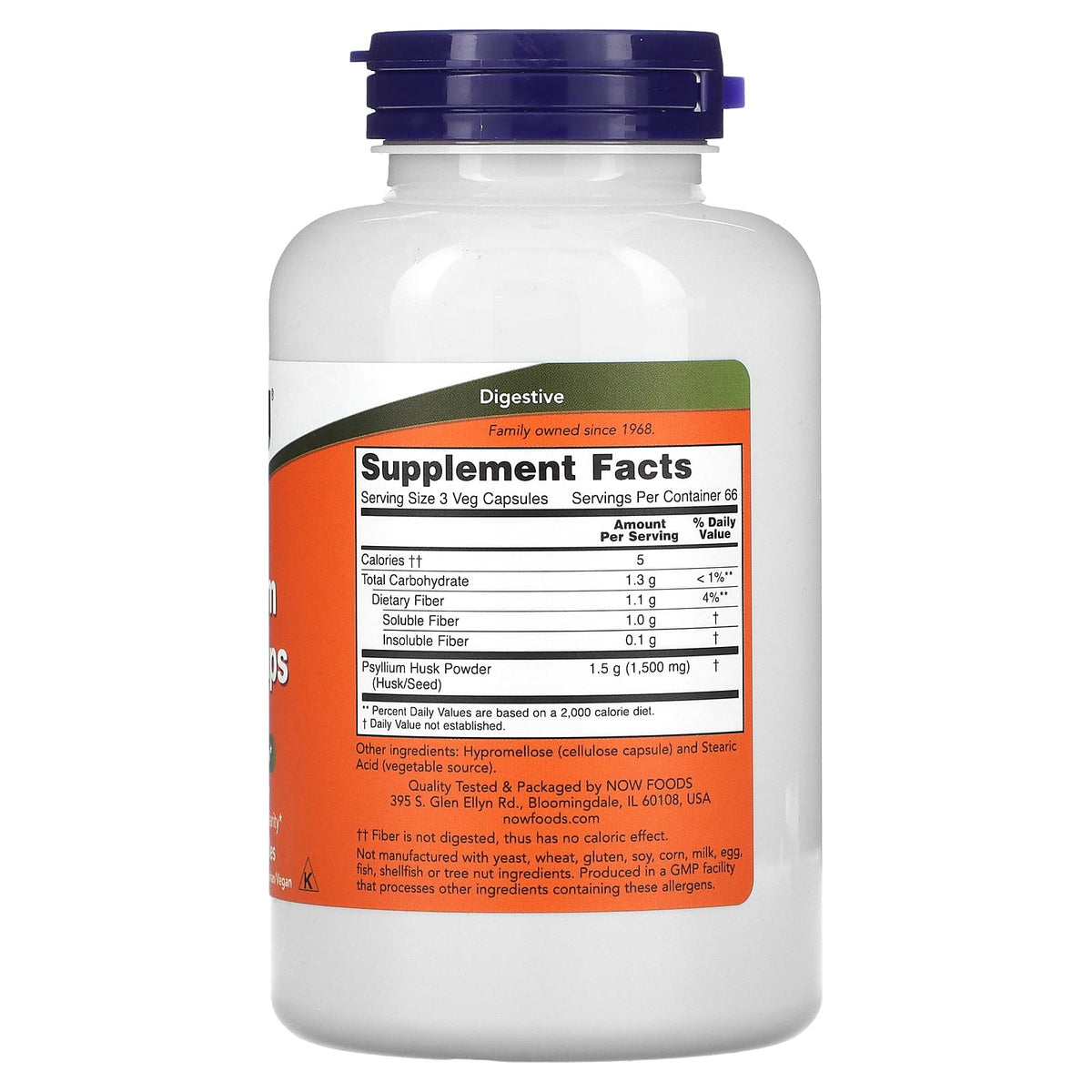 Now Foods, Psyllium Husk Caps, 500 mg, 200 Capsules UPC 733739059703 | Hilife Vitamins
