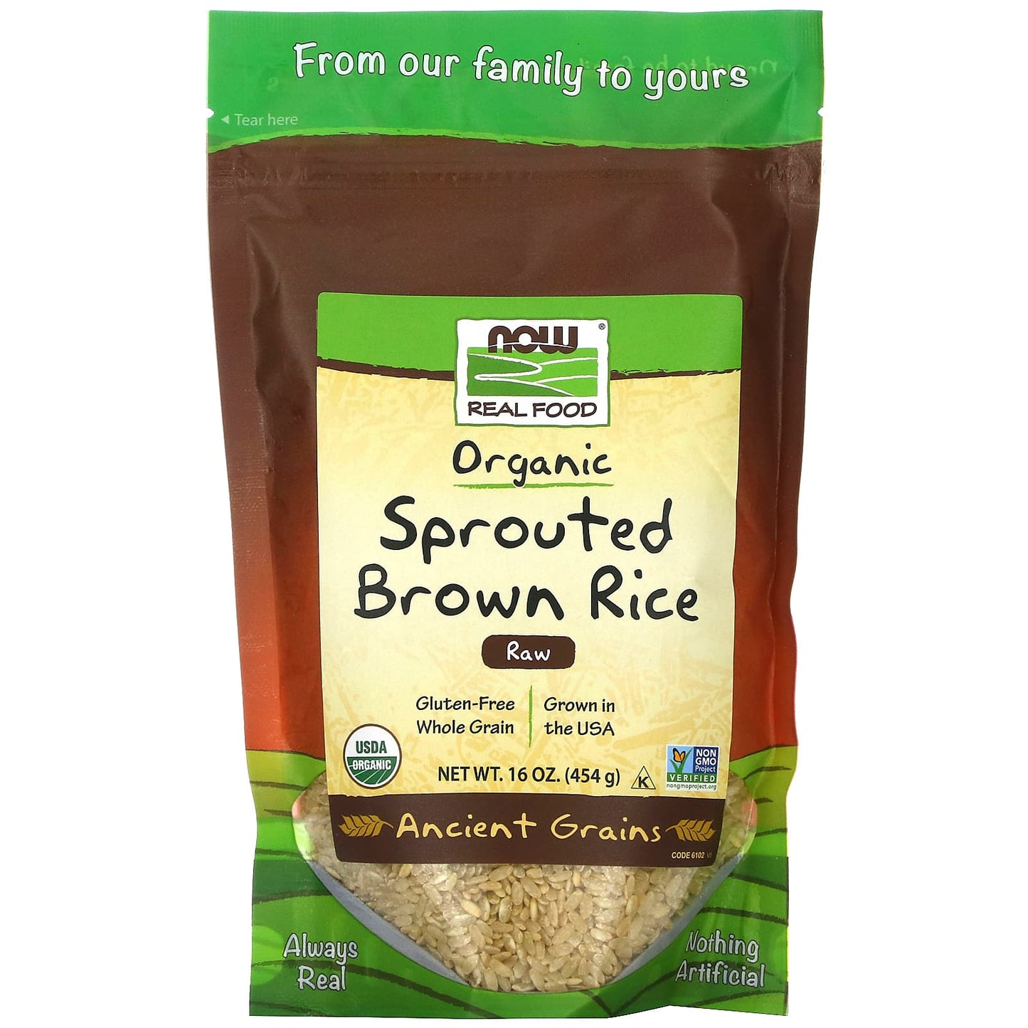 Now Foods, Sprout Brown Rice Organic, 16 OZ OZ UPC 733739061027 | HiLife Vitamins