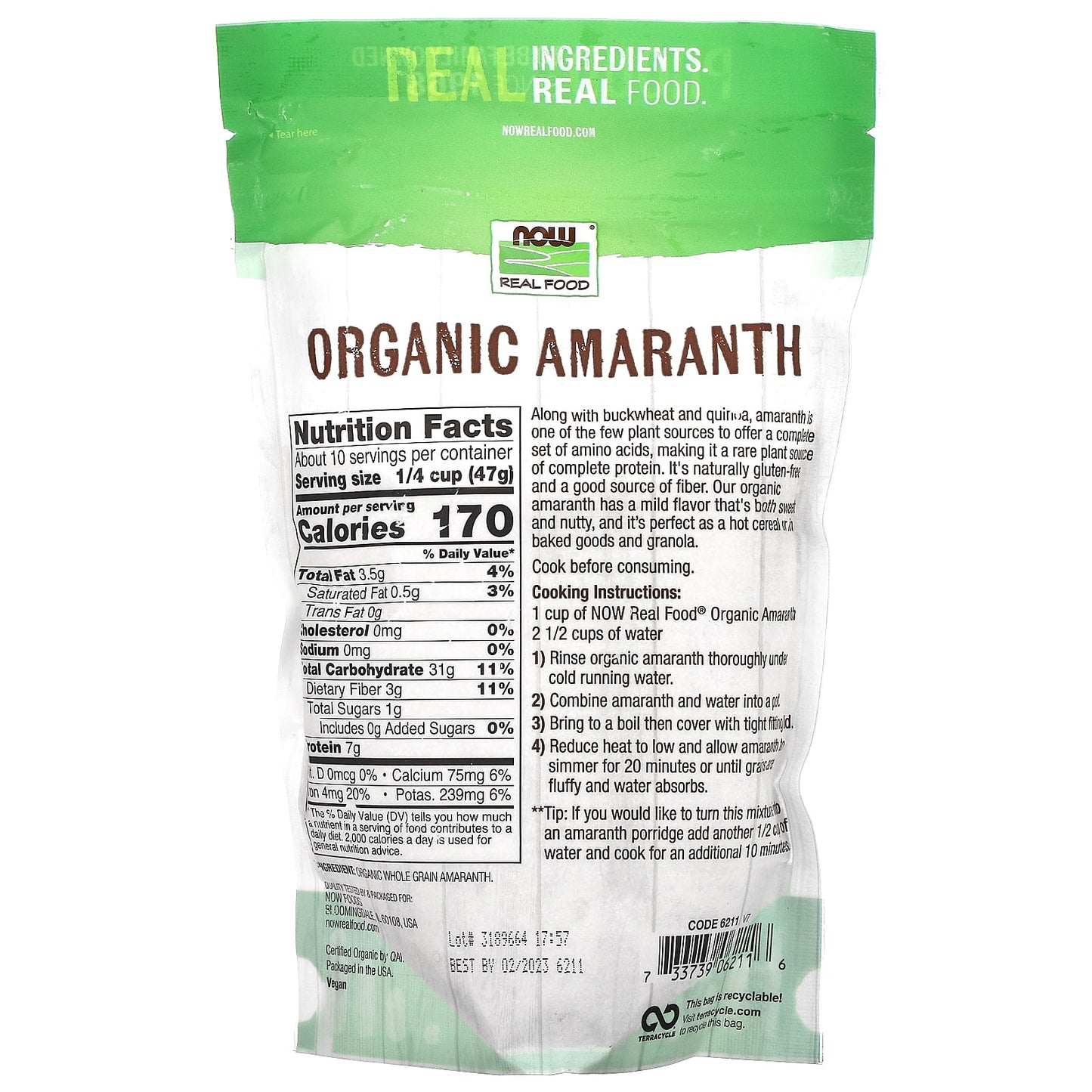 Now Foods, Amaranth Grain Organic, 1 LB UPC 733739062116 | HiLife Vitamins