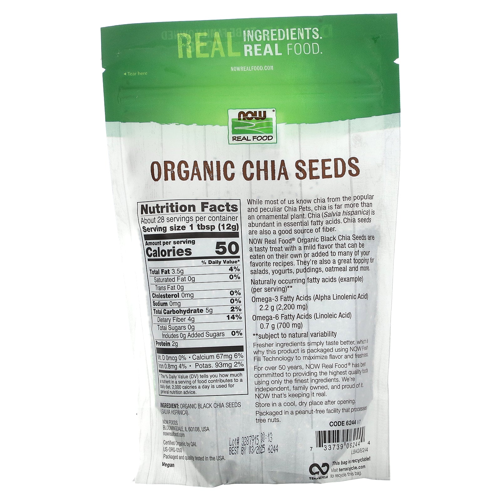 Now Foods, Black Chia Seeds Organic, 12 OZ UPC 733739062444 | HiLife Vitamins