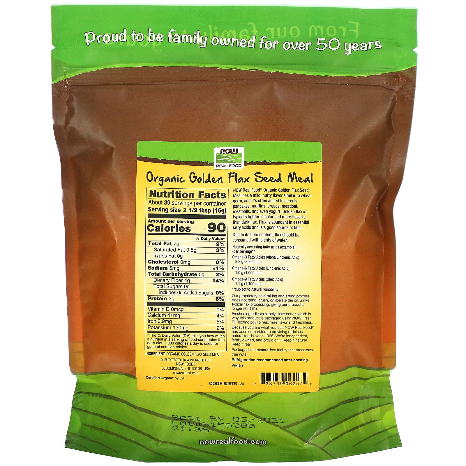 Now Foods, Organic Golden Flax Meal (Fiber Can, 22 OZ OZ UPC 733739062574 | HiLife Vitamins