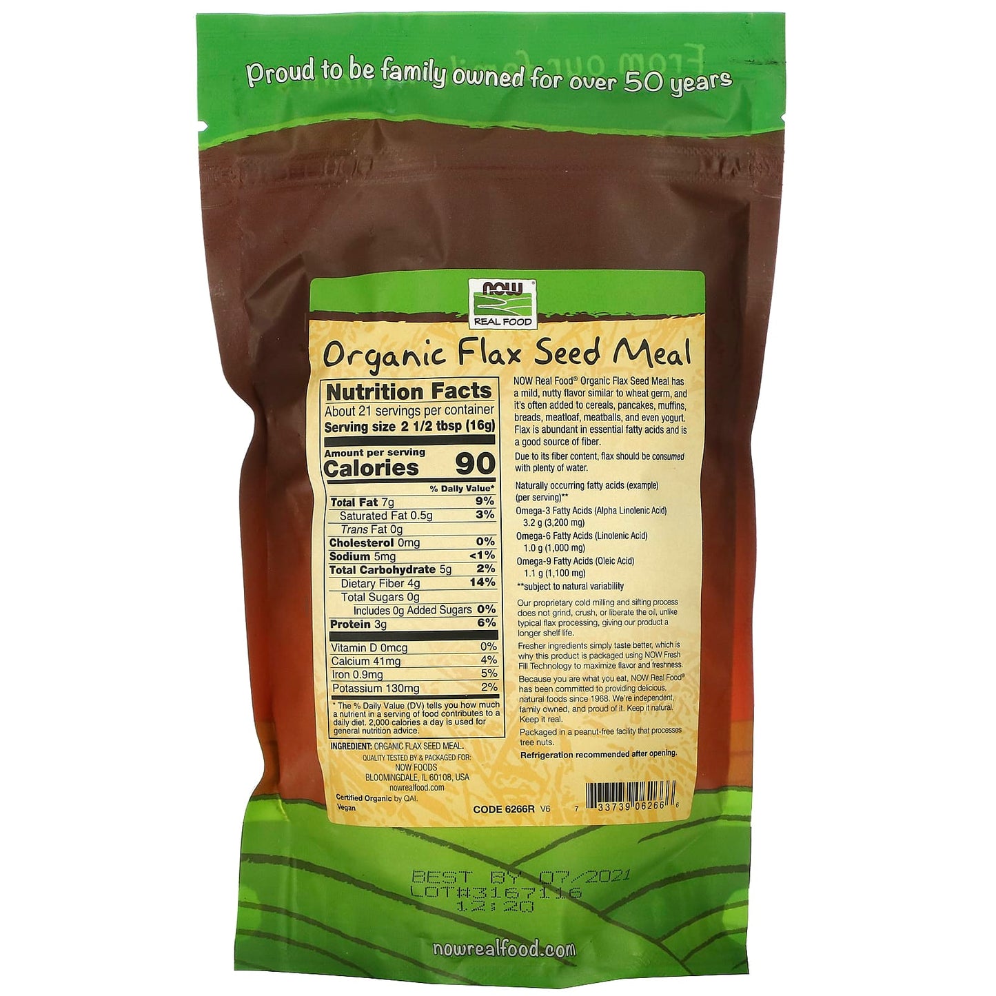 Now Foods, Golden Flax Meal Organic, 12 OZ OZ UPC 733739062666 | HiLife Vitamins