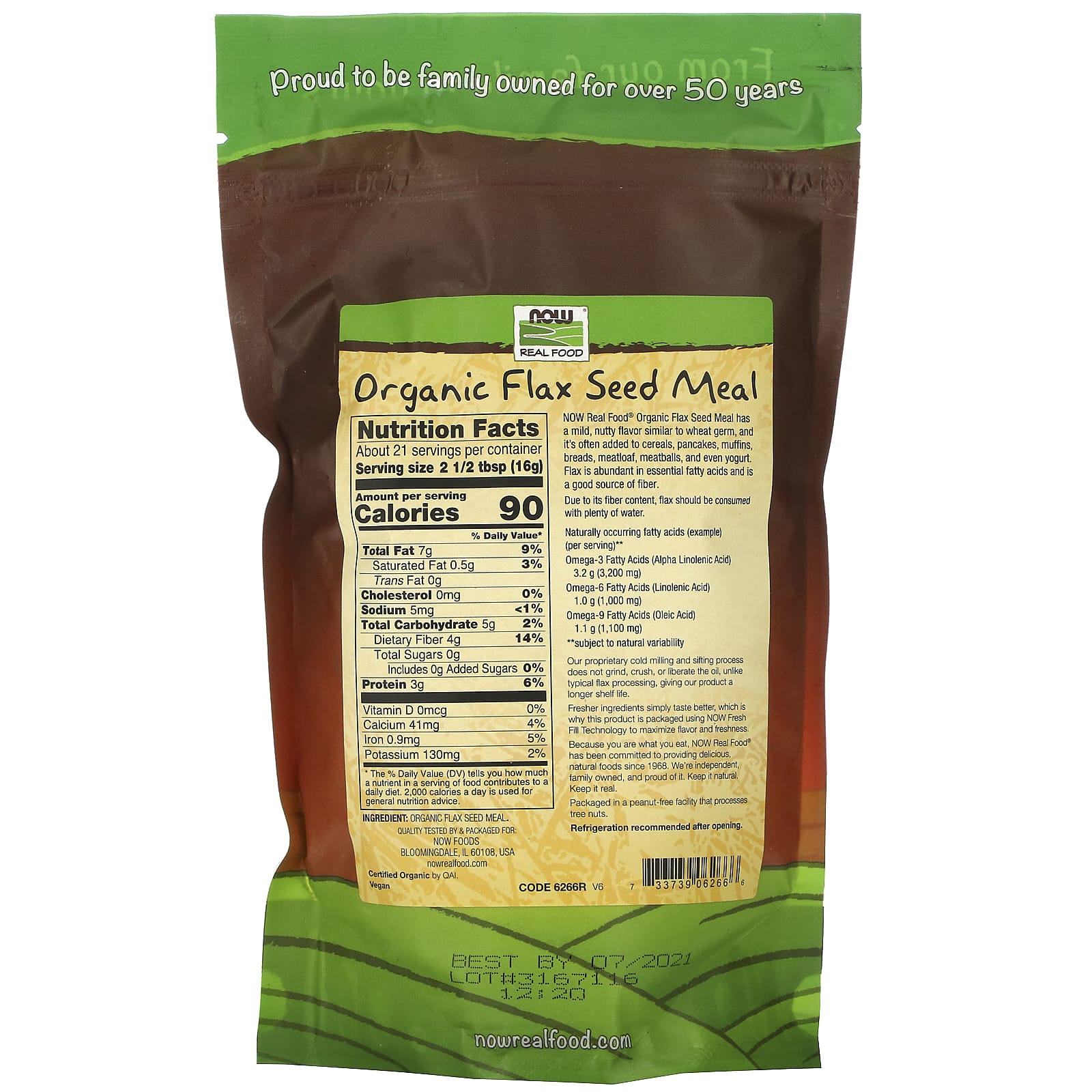 Now Foods, Golden Flax Meal Organic, 12 OZ OZ UPC 733739062666 | HiLife Vitamins