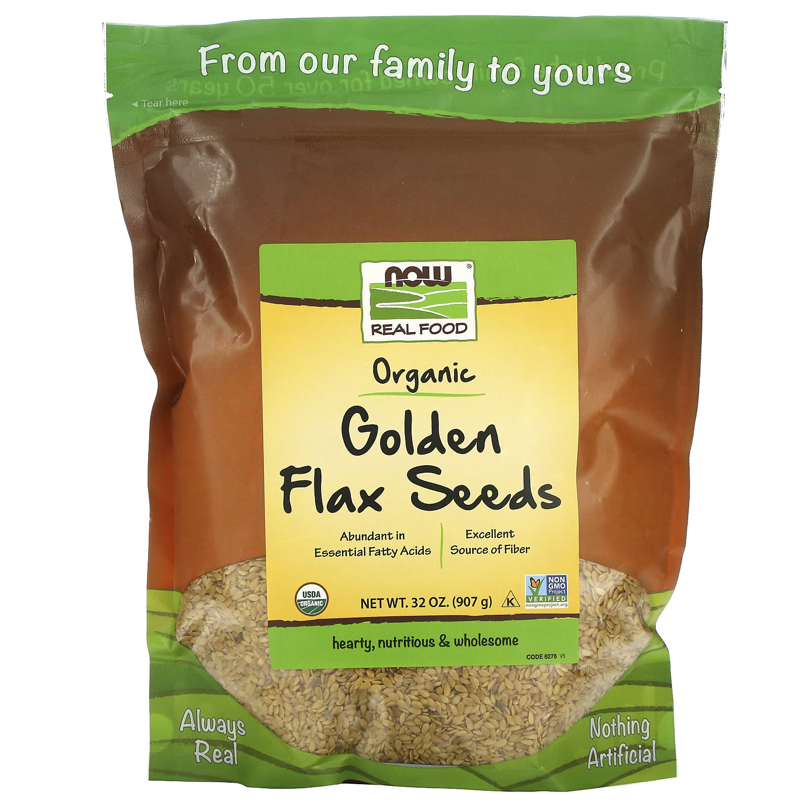 Now Foods, GOLDEN FLAX SEEDS ORGANIC, 2 LB UPC 733739062765 | HiLife Vitamins