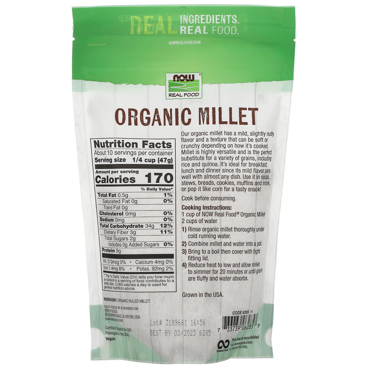 Now Foods, Millet Hulled Organic, 1 lb. LB UPC 733739062857 | HiLife Vitamins