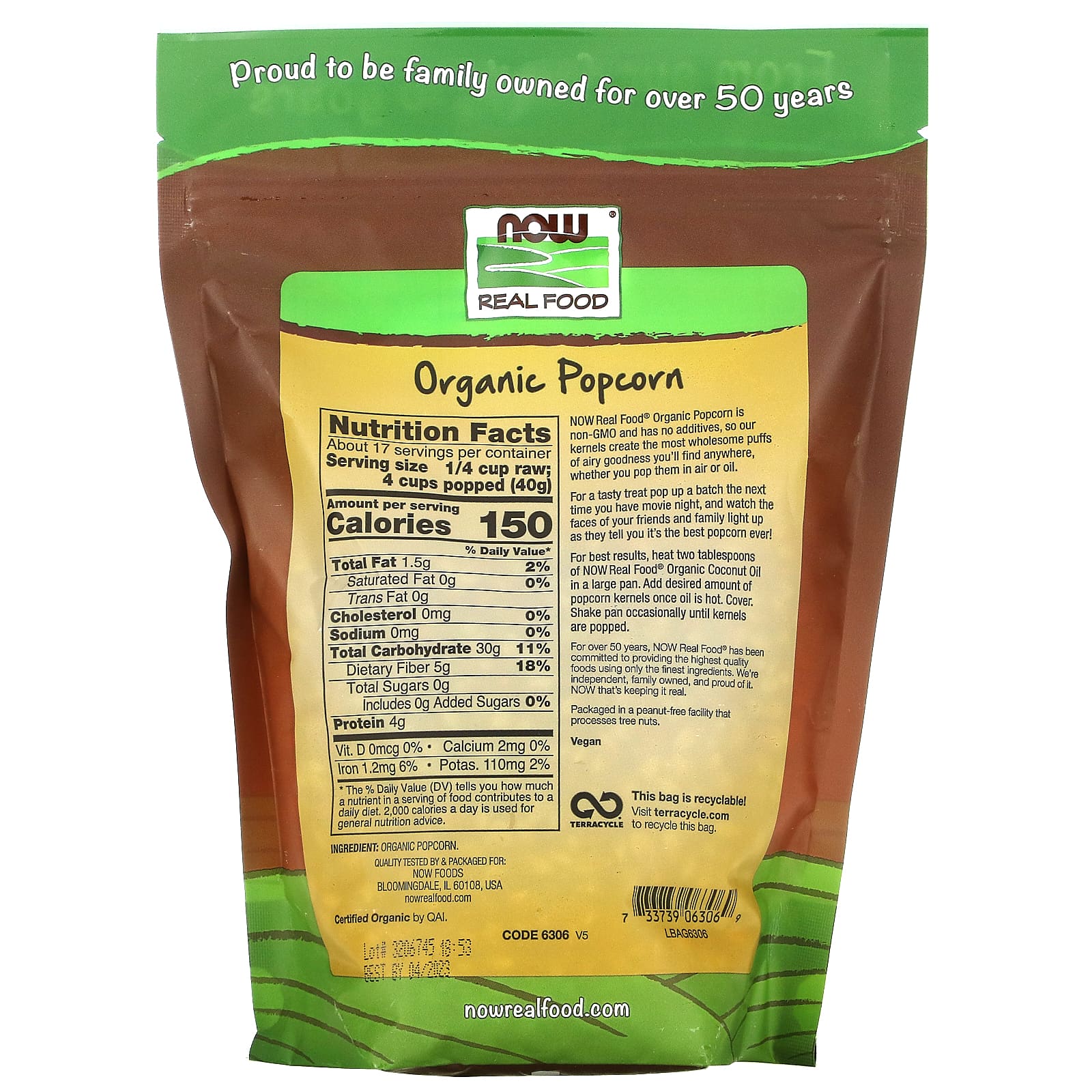 Now Foods, Popcorn Organic, 24 OZ OZ UPC 733739063069 | HiLife Vitamins