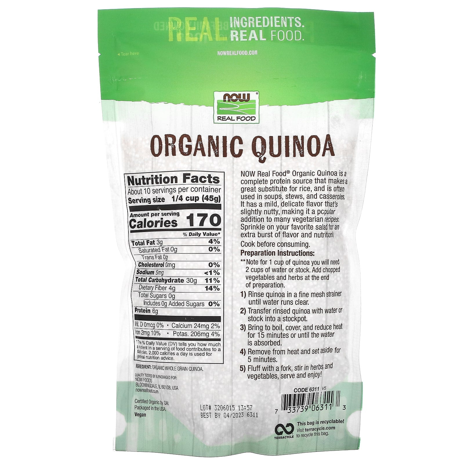 Now Foods, Quinoa Grain Organic, 1 LB UPC 733739063113 | HiLife Vitamins