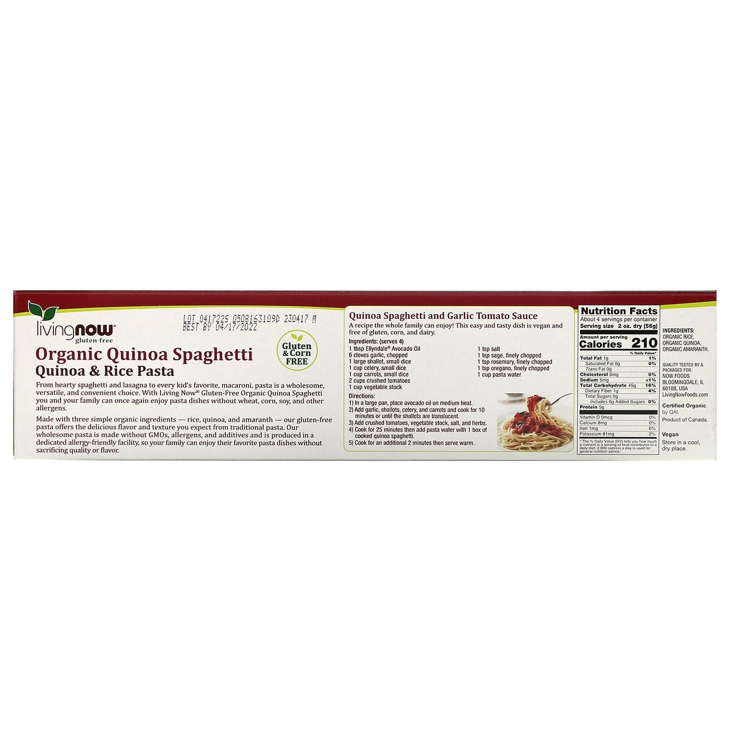 Now Foods, Quinoa Spaghetti Pasta Gluten Free Org, 8 Oz OZ UPC 733739063250 | HiLife Vitamins