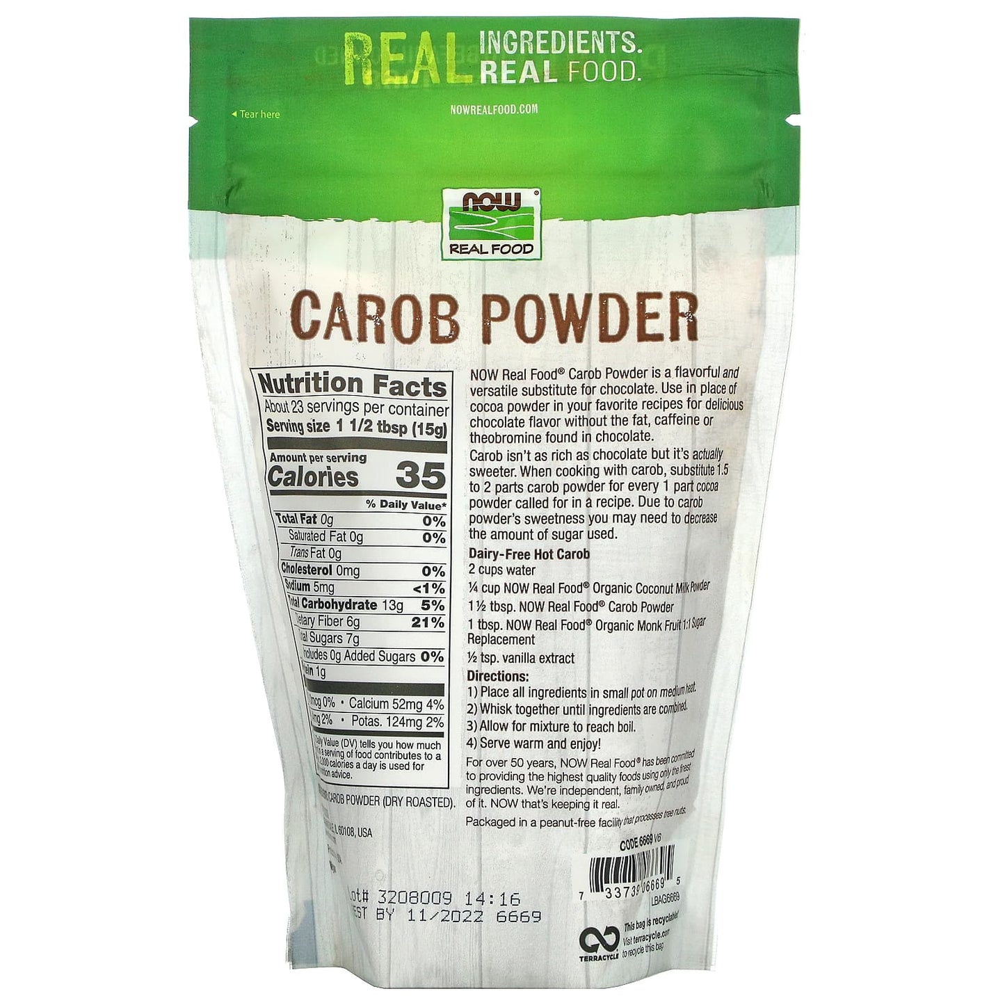 Now Foods, Carob, 12 OZ Powder UPC 733739066695 | HiLife Vitamins