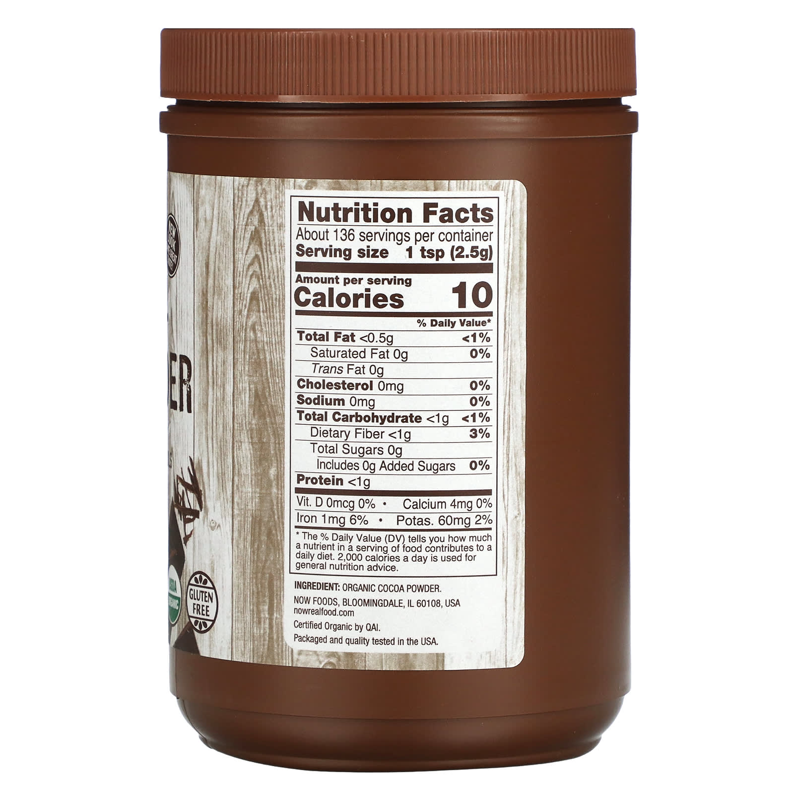 Now Foods, Cocoa Powder Pure Organic, 12 Oz UPC 733739066725 | HiLife Vitamins