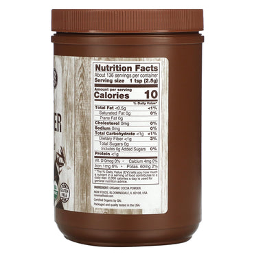 Now Foods, Cocoa Powder Pure Organic, 12 Oz UPC 733739066725 | HiLife Vitamins