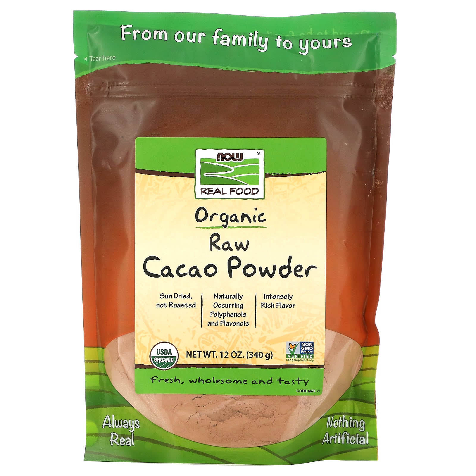 Now Foods, Cacao Organic, 12 OZ Powder UPC 733739066787 | HiLife Vitamins
