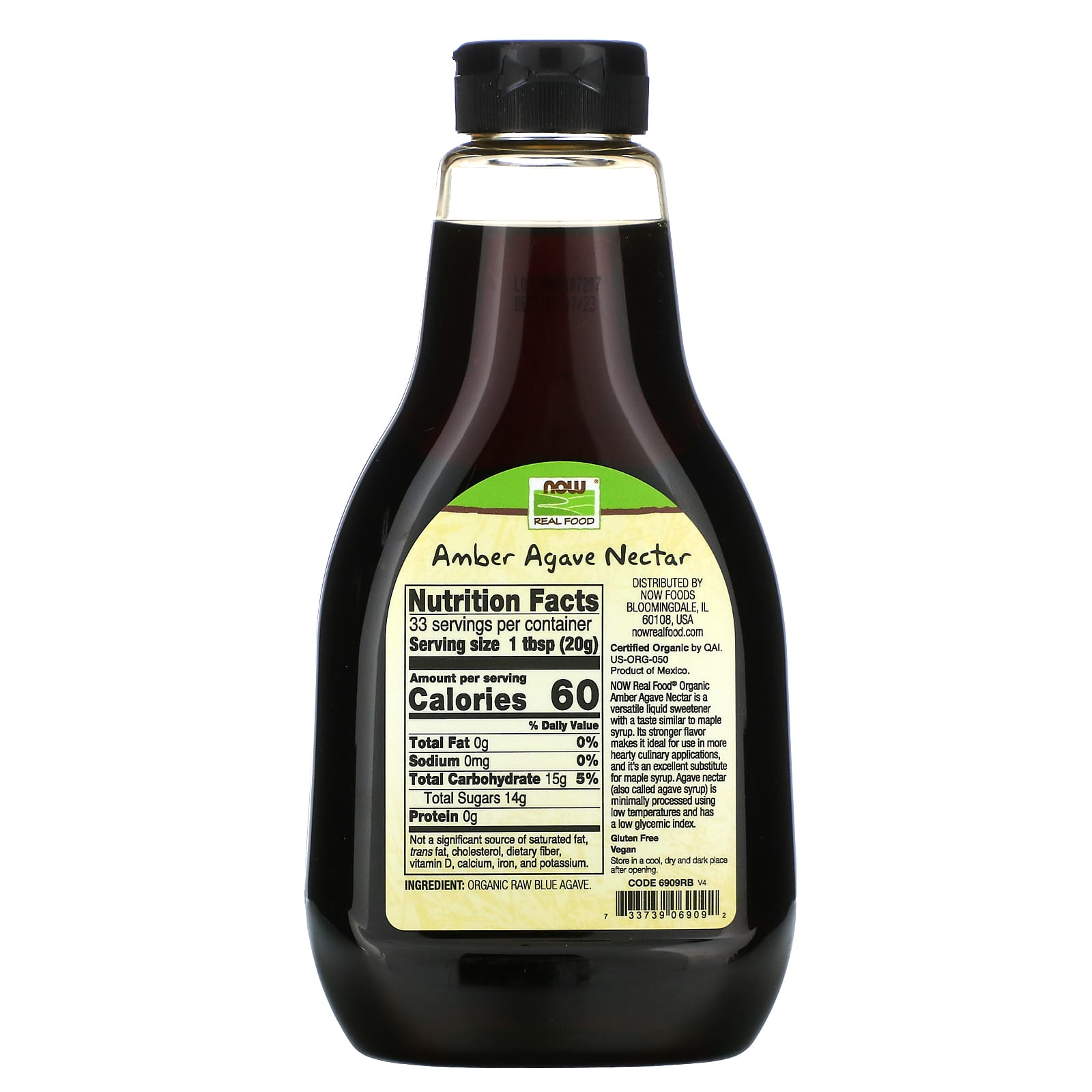 Now Foods, AGAVE AMBER ORGANIC, 23 OZ UPC 733739069092 | HiLife Vitamins