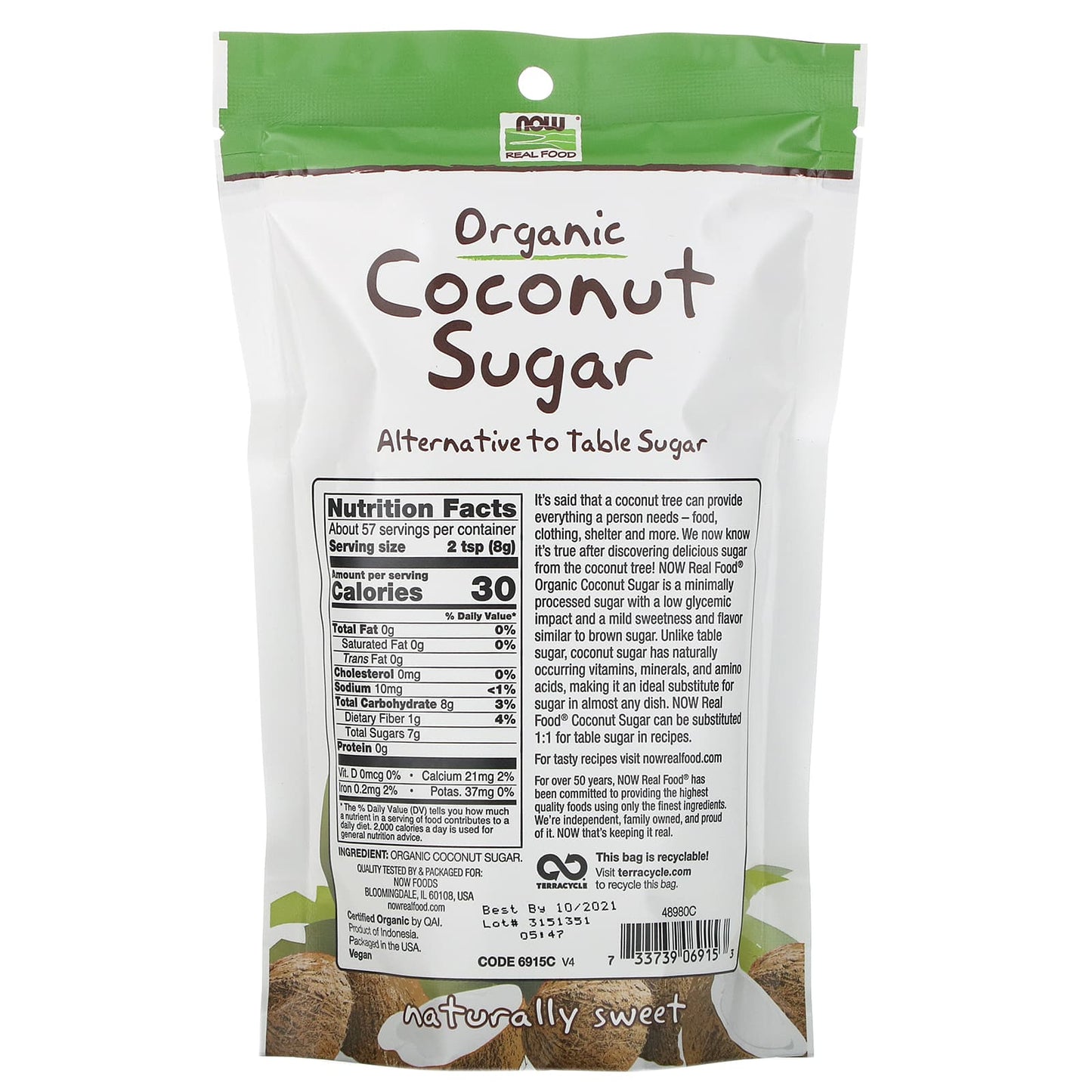 Now Foods, Coconut Sugar Organic, 16 OZ OZ UPC 733739069153 | HiLife Vitamins