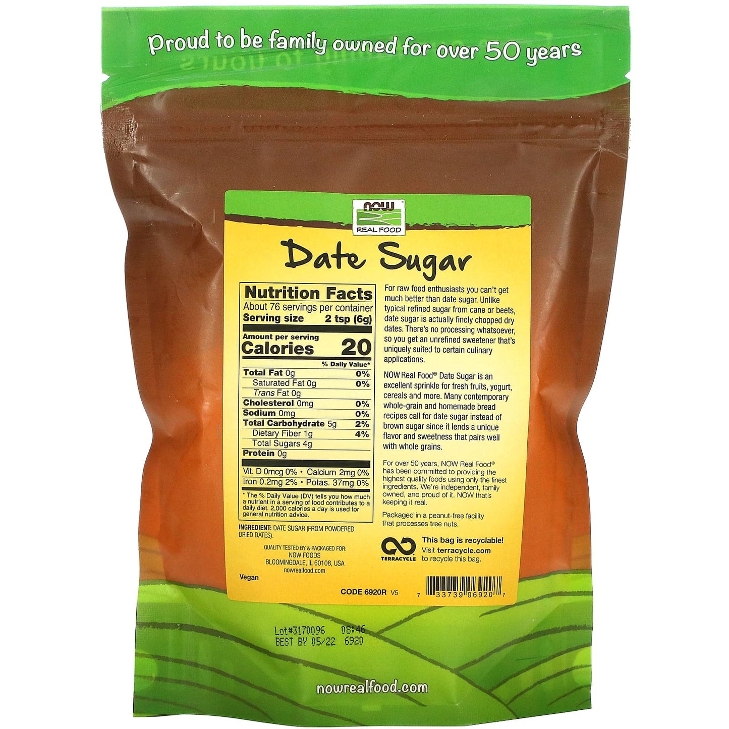 Now Foods, DATE SUGAR, 1 Powder UPC 733739069207 | HiLife Vitamins
