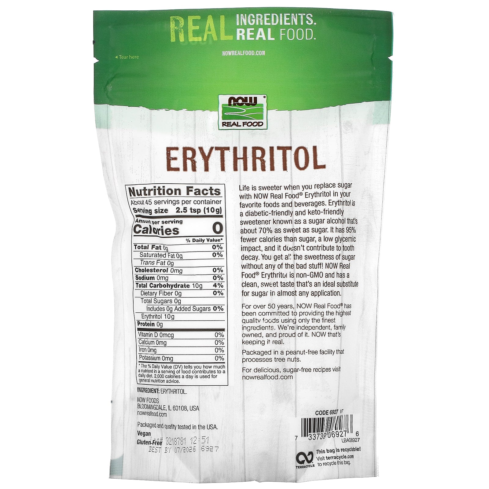 Now Foods, Real Food, Erythritol, 1 Lb UPC 733739069276 | HiLife Vitamins