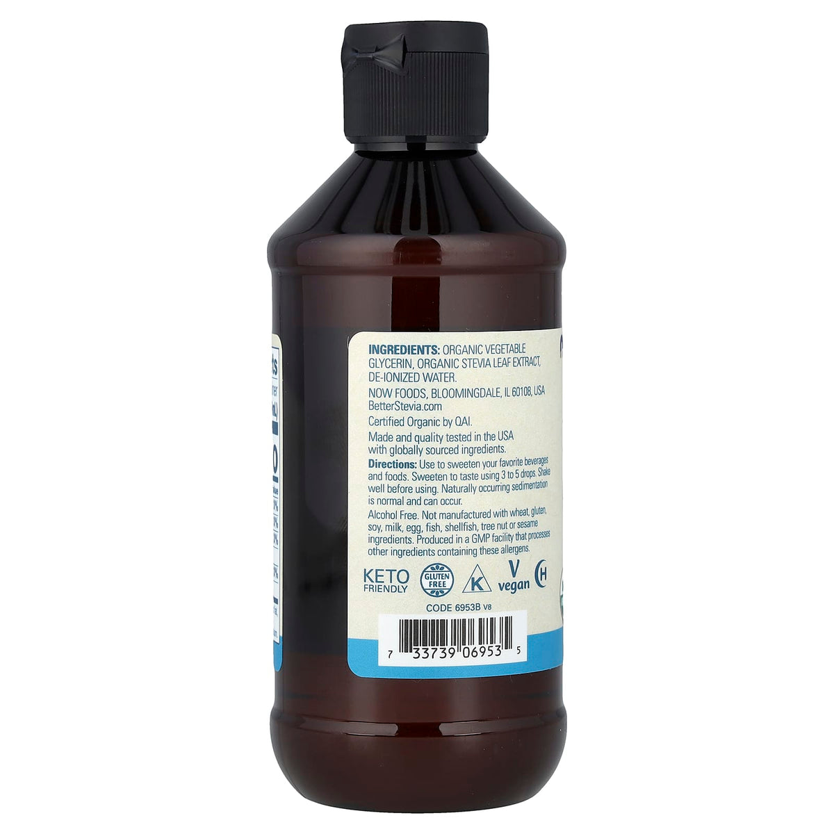 Now Foods, Better Stevia®, Zero-Calorie Liquid Sweetener, Organic Glycerite, 8 fl oz (237 ml) UPC 733739069535