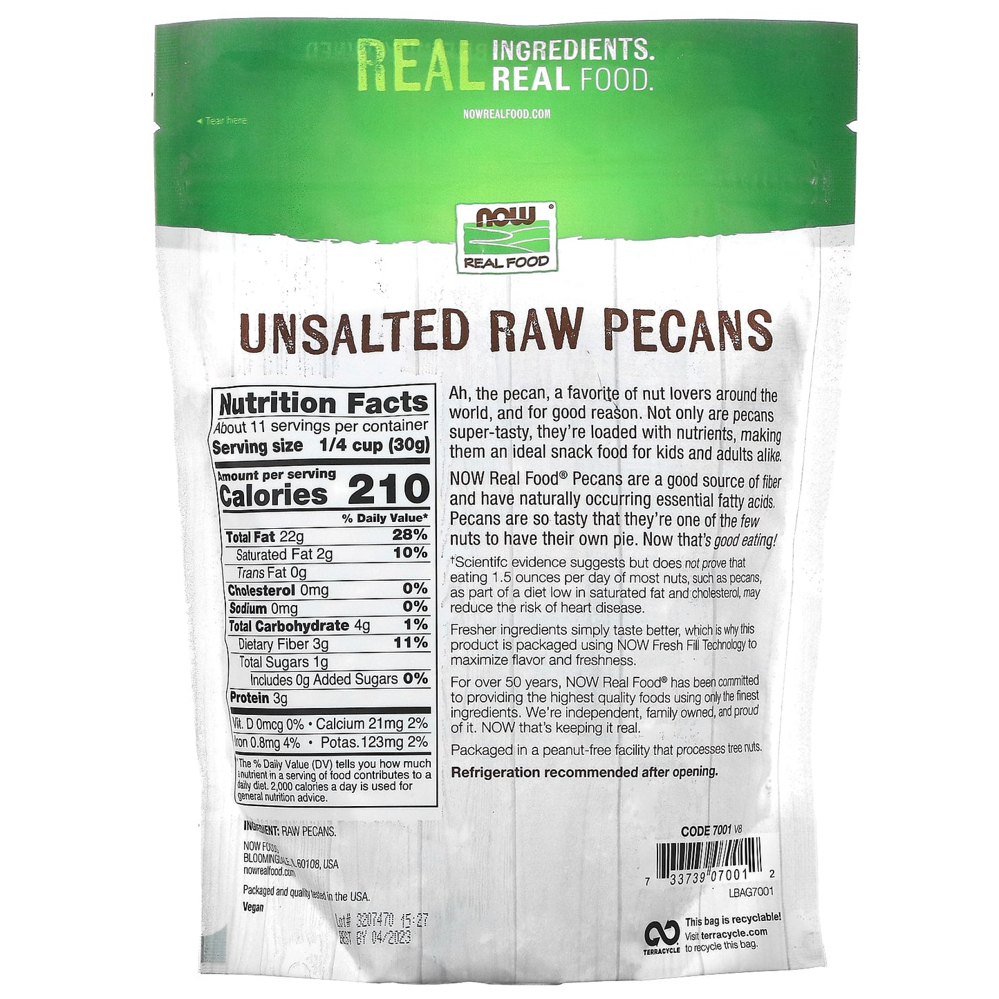 Now Foods, Pecans Raw, 12 OZ OZ UPC 733739070012 | HiLife Vitamins