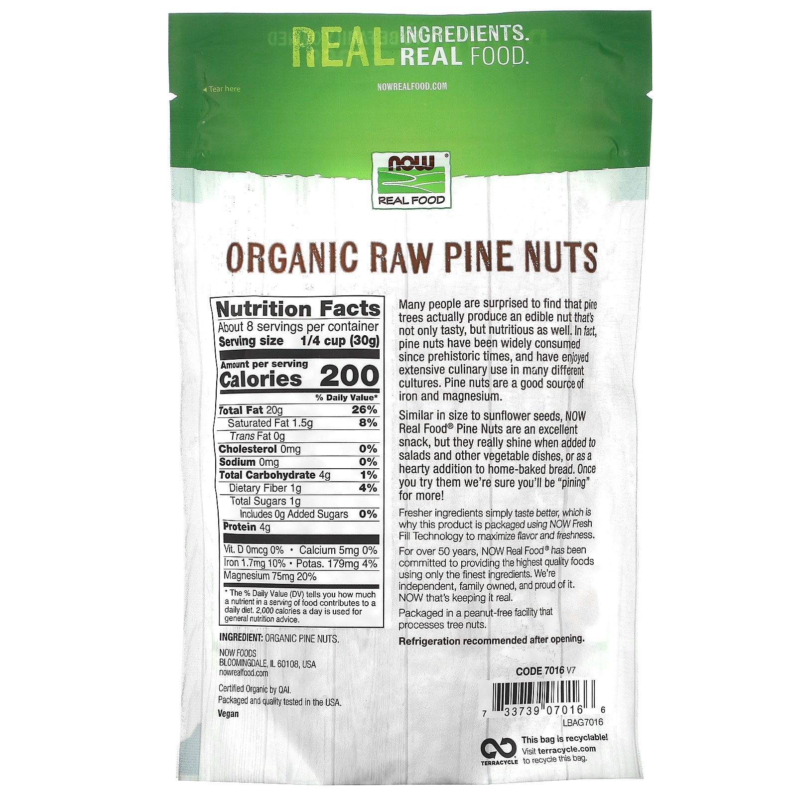 Now Foods, Organic Pine Nuts, 8 OZ OZ UPC 733739070166 | HiLife Vitamins