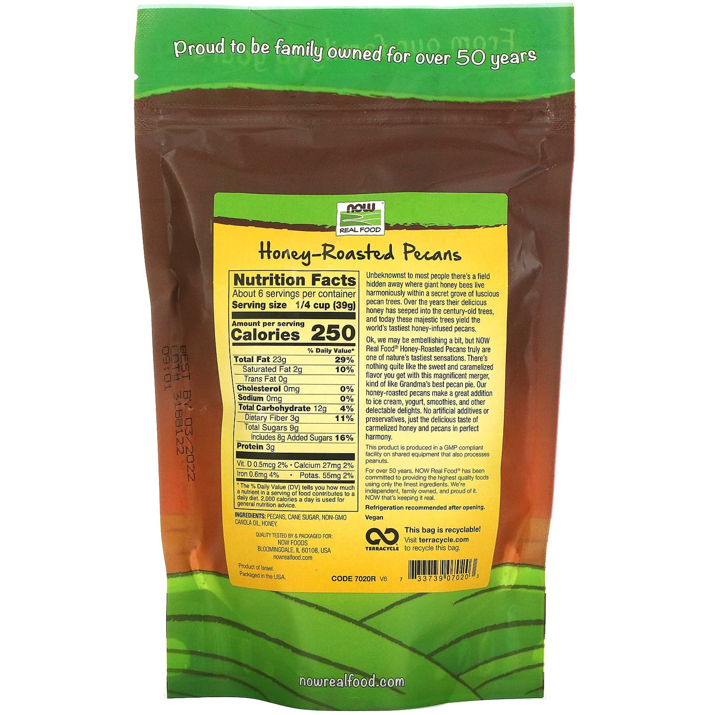 Now Foods, Honey Roasted Pecans, 8 OZ OZ UPC 733739070203 | HiLife Vitamins