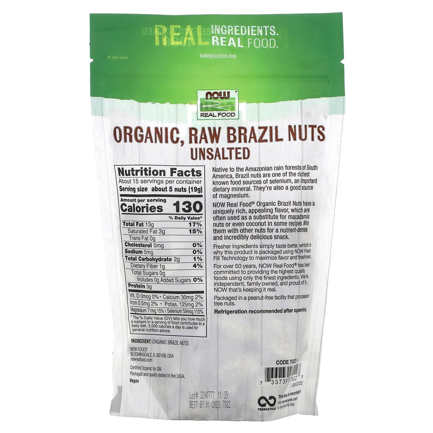 Now Foods, Organic Brazil Nuts Raw, 10 OZ OZ UPC 733739070227 | HiLife Vitamins