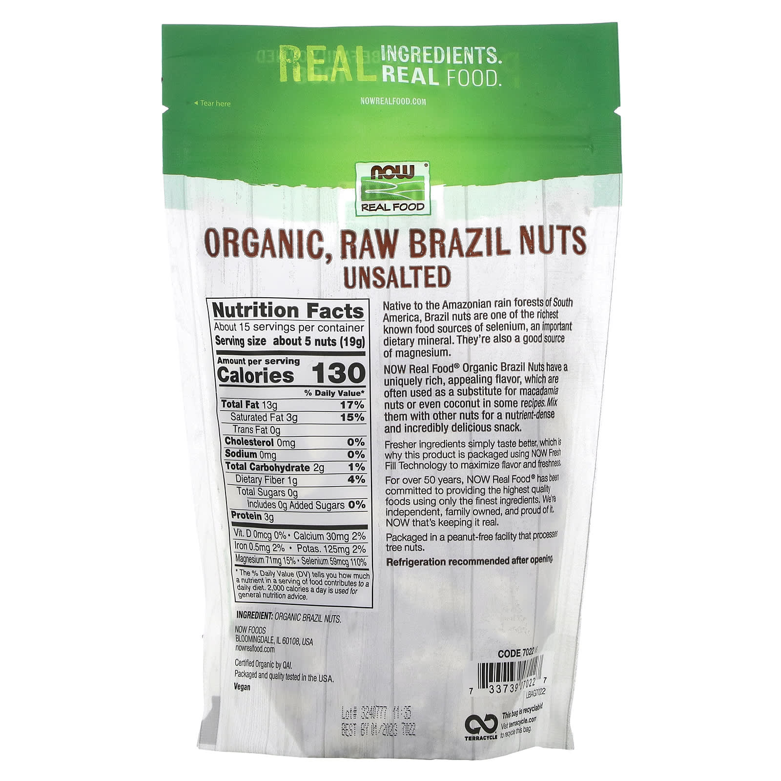 Now Foods, Organic Brazil Nuts Raw, 10 OZ OZ UPC 733739070227 | HiLife Vitamins
