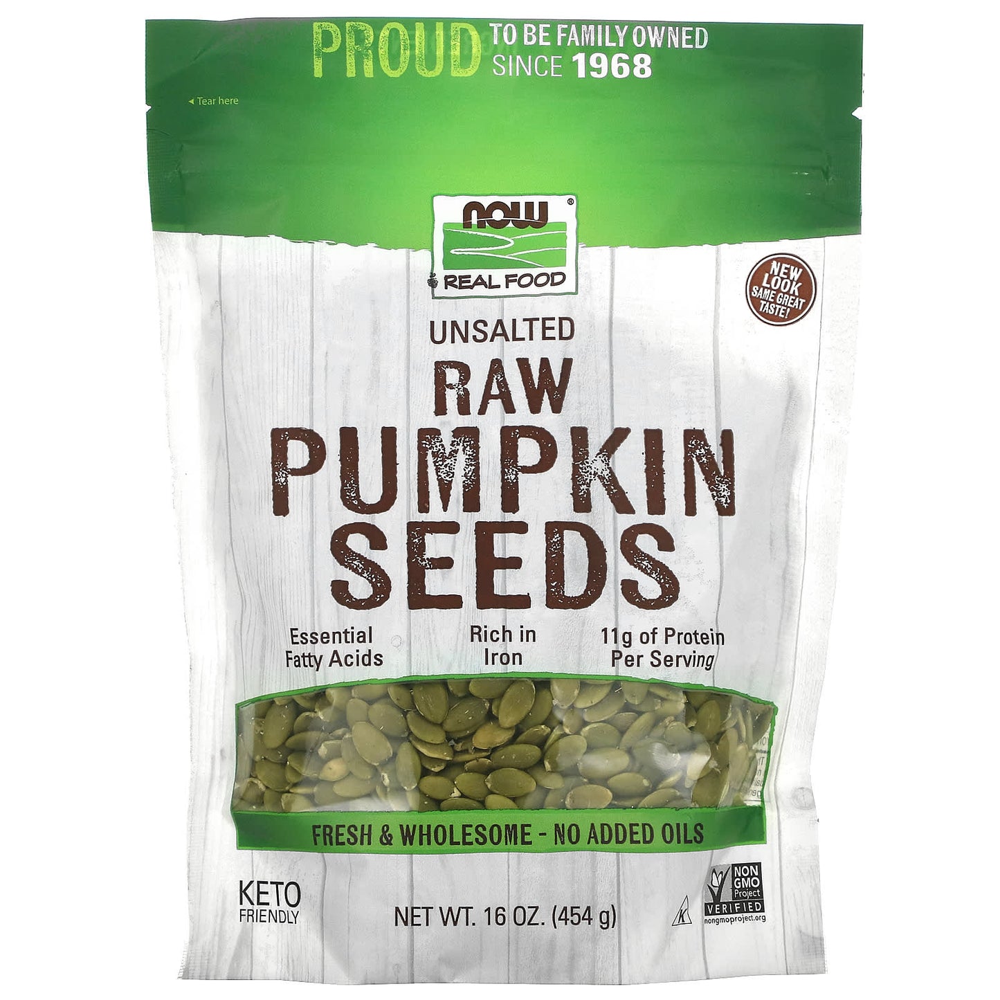 Now Foods, Real Food, Raw Pumpkin Seeds, Unsalted, 16 oz (454 g) UPC 733739070258 | HiLife Vitamins