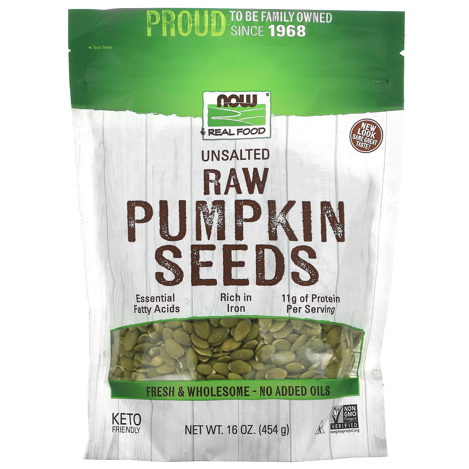 Now Foods, Real Food, Raw Pumpkin Seeds, Unsalted, 16 oz (454 g) UPC 733739070258 | HiLife Vitamins