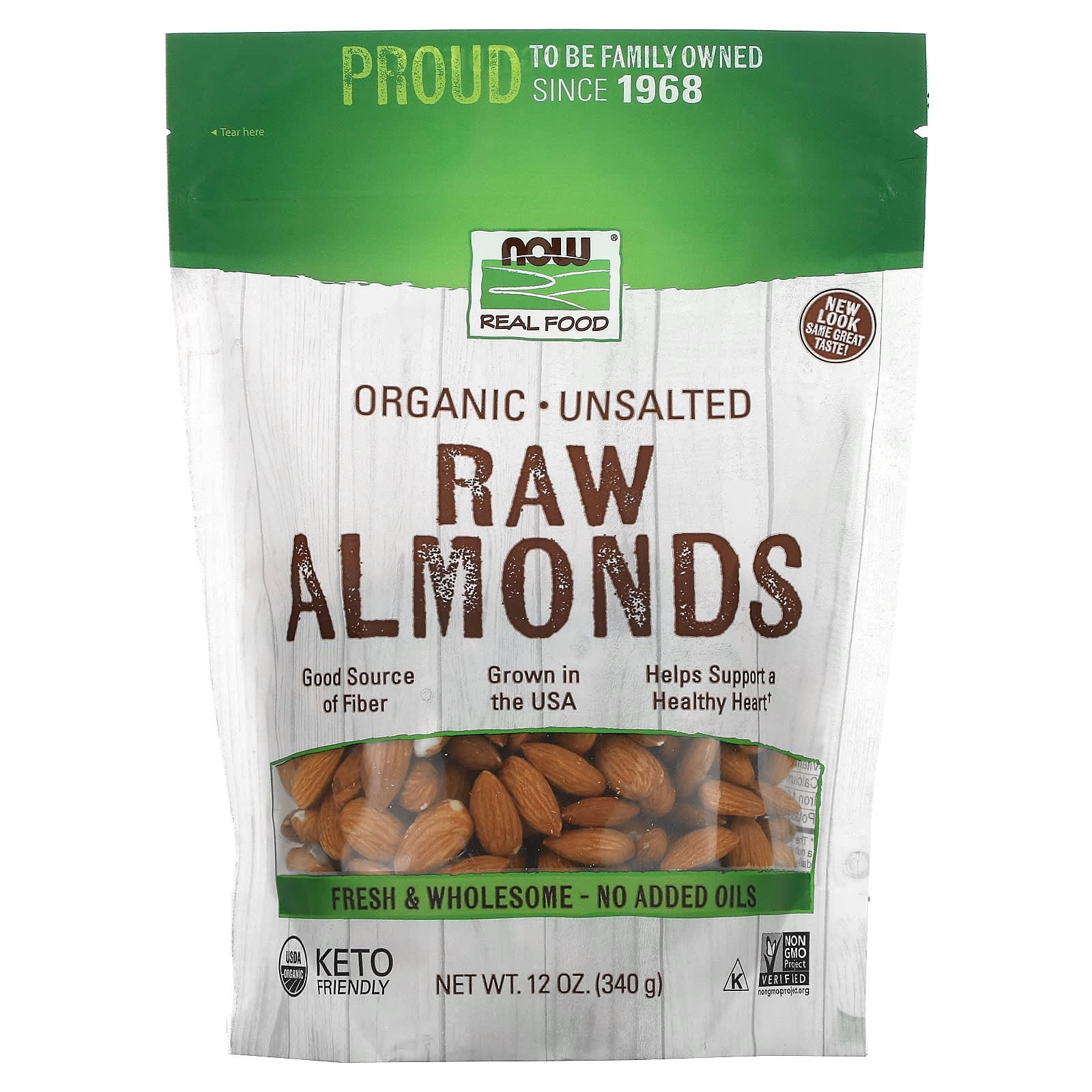 Now Foods, Organic Raw Shelled Almonds, 12 OZ OZ UPC 733739070418 | HiLife Vitamins