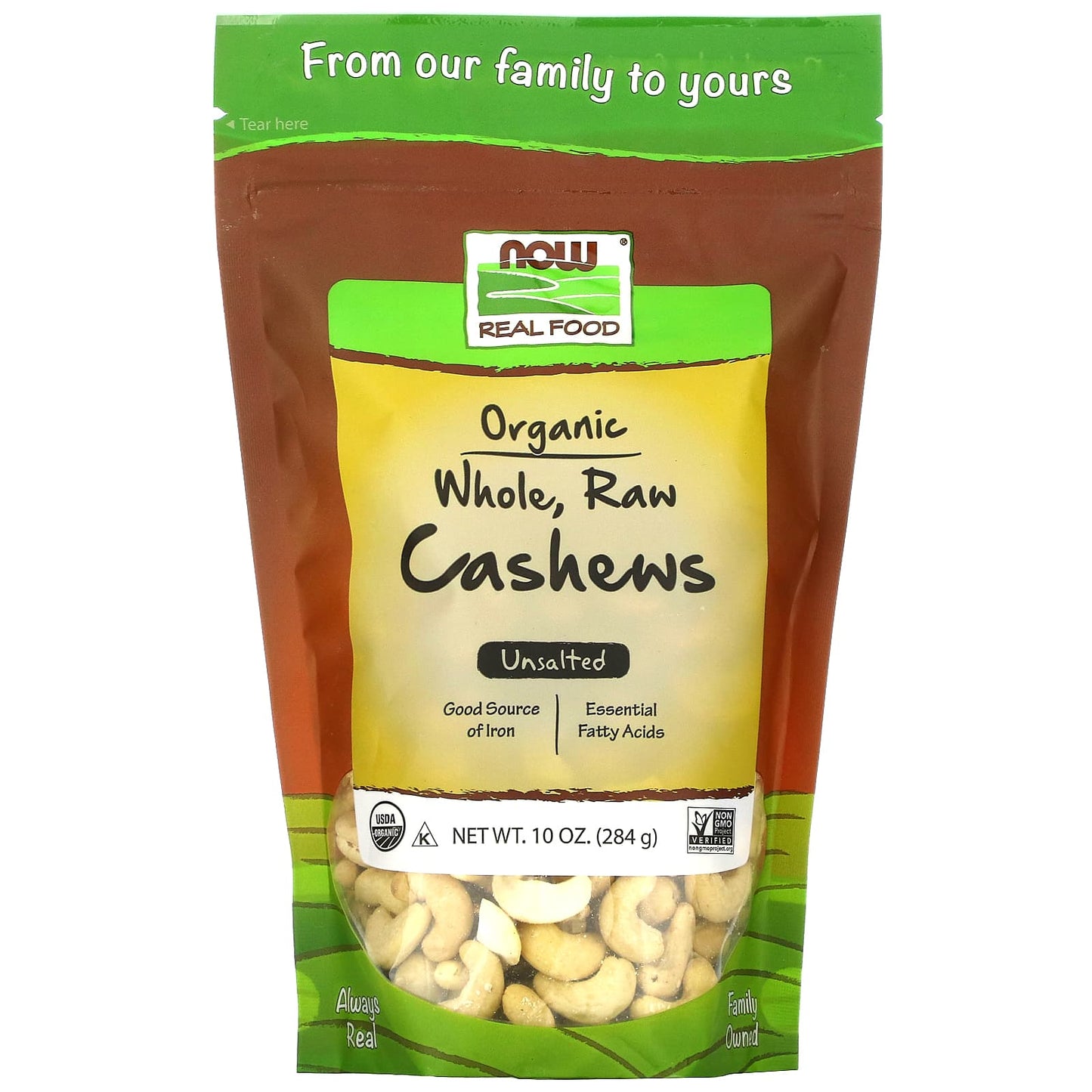 Now Foods, Organic Cashews, Raw, 10 OZ OZ UPC 733739070661 | HiLife Vitamins