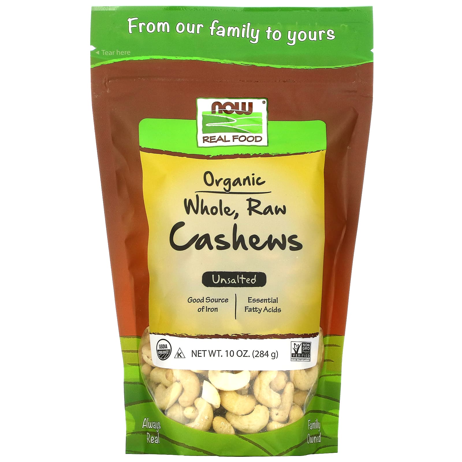 Now Foods, Organic Cashews, Raw, 10 OZ OZ UPC 733739070661 | HiLife Vitamins