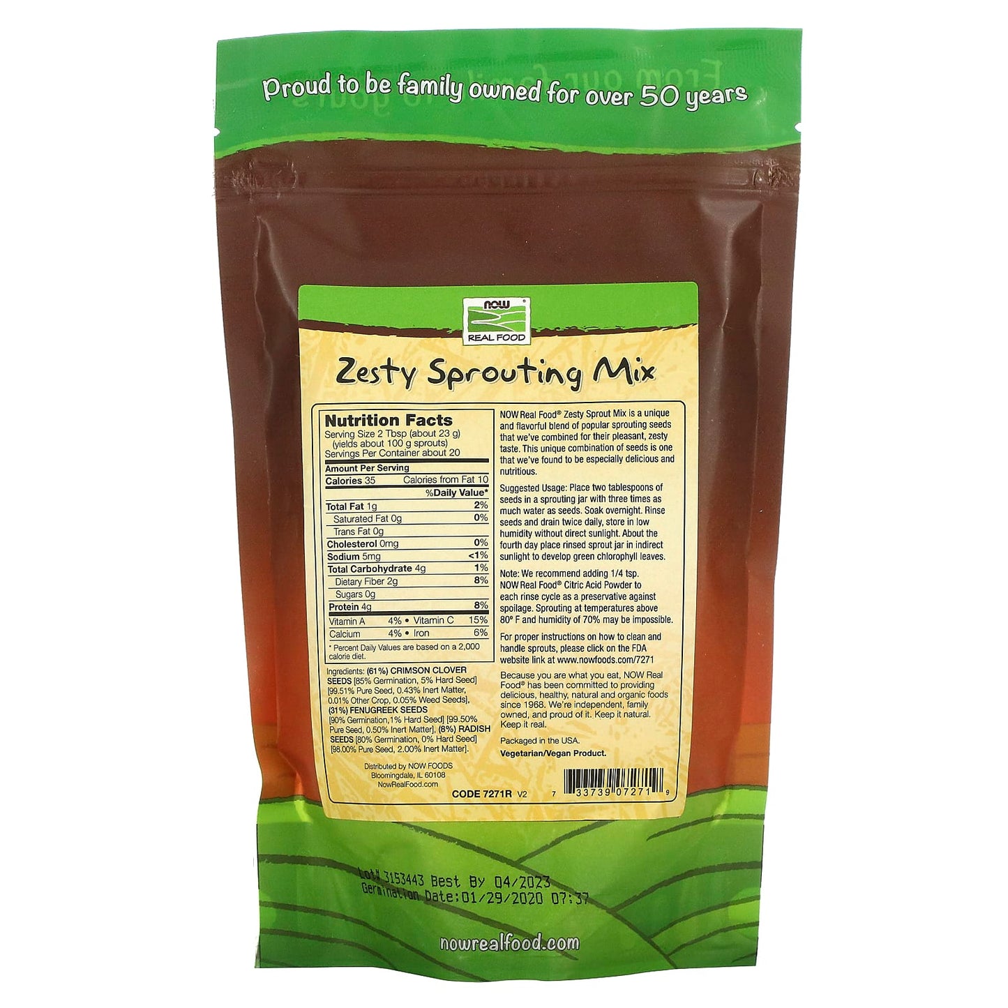 Now Foods, SPROUT MIX ZESTY, 1 Powder UPC 733739072719 | HiLife Vitamins