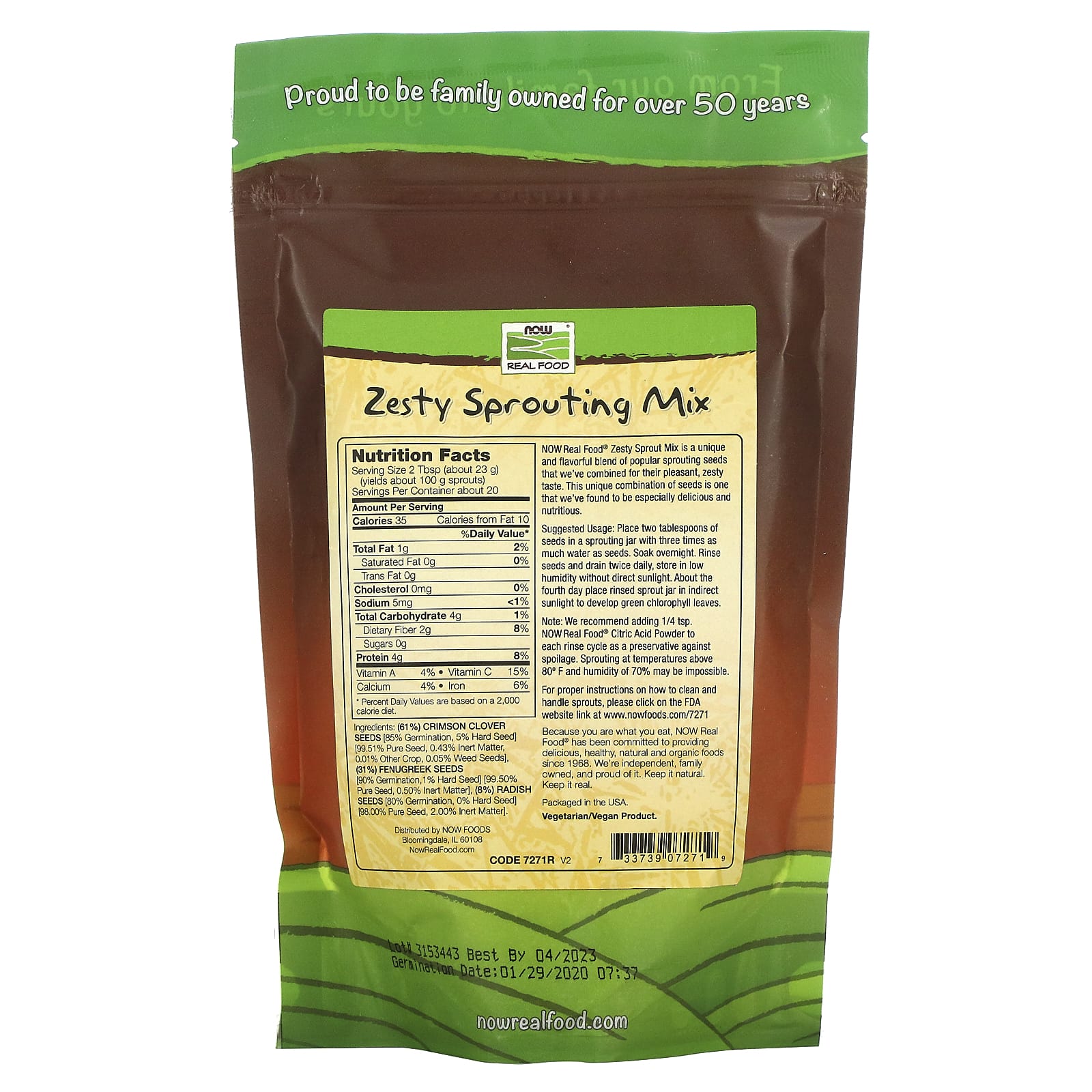 Now Foods, SPROUT MIX ZESTY, 1 Powder UPC 733739072719 | HiLife Vitamins