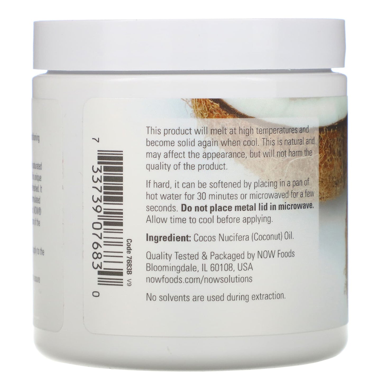 Now Foods, Coconut Oil Deodorized, 7 OZ oil UPC 733739076830 | HiLife Vitamins