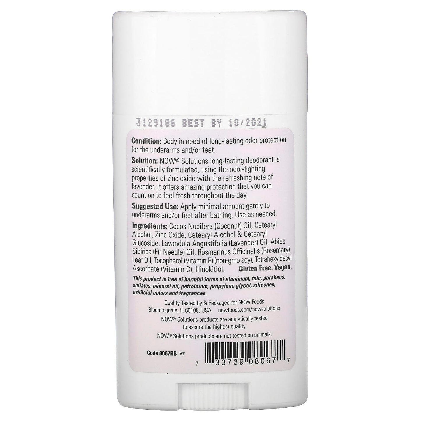 Now Foods, Deodorant Stick Long Lasting, 2.2 OZ OZ UPC 733739080677 | HiLife Vitamins