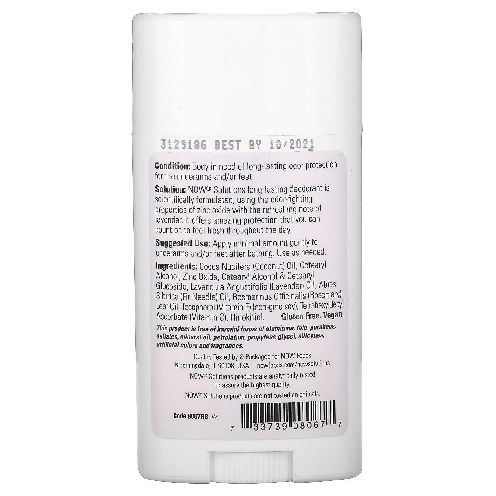 Now Foods, Deodorant Stick Long Lasting, 2.2 OZ OZ UPC 733739080677 | HiLife Vitamins