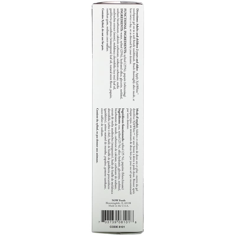 Now Foods, Xyliwhite Neem & Tea Tree Toothpaste, 6.4 Oz UPC 733739081018 | HiLife Vitamins