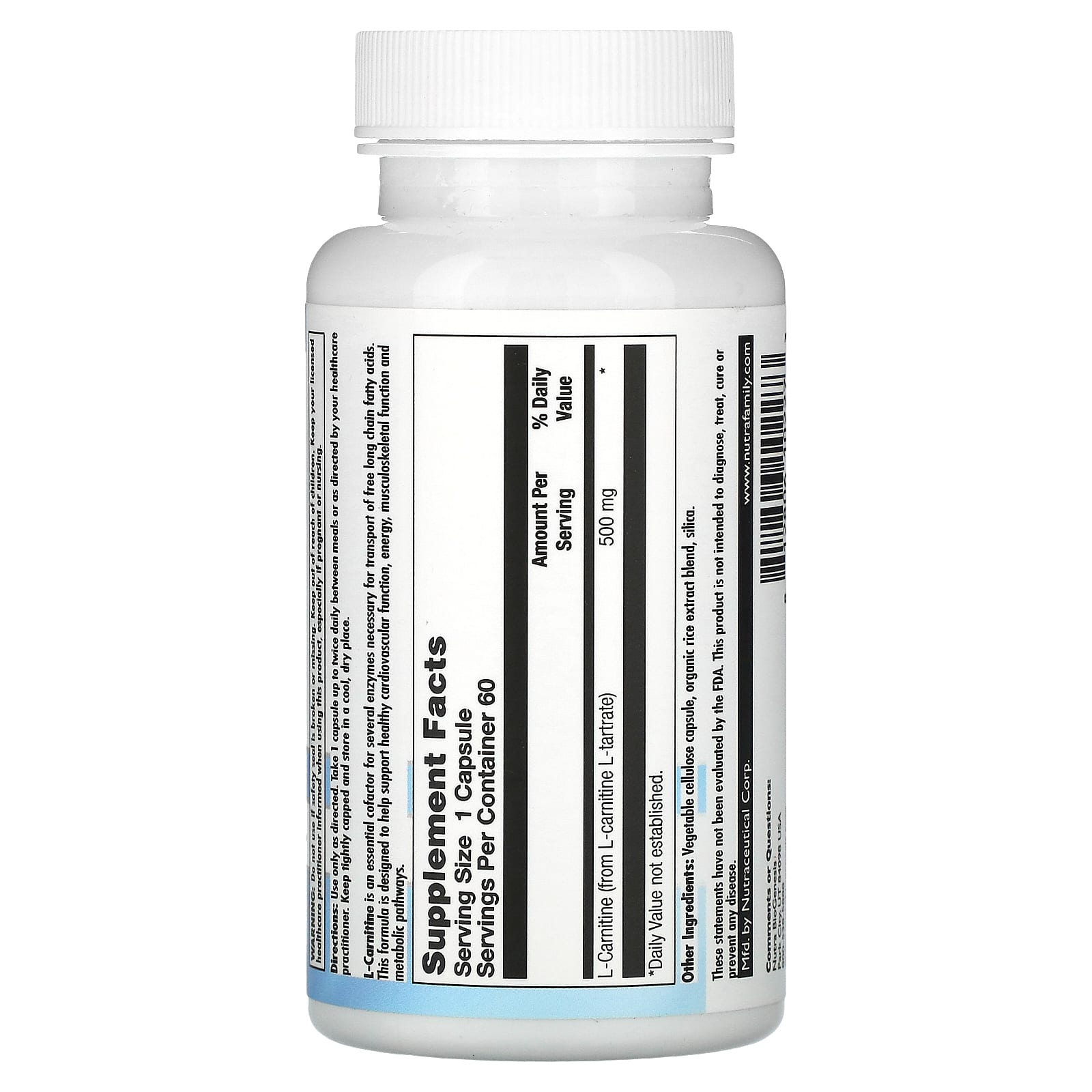 Nutra BioGenesis, L-Carnitine, 60 Vegatable Capsules UPC 812806102273 | HiLife Vitamins
