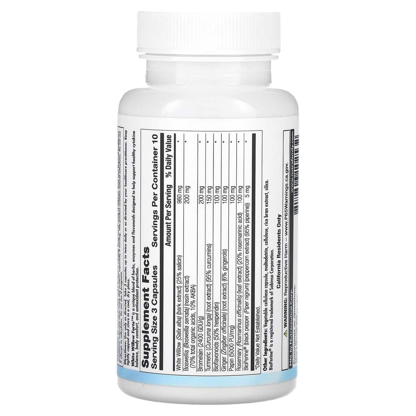 Nutra BioGenesis, White Willow Forte, 30 Vegatable Capsules UPC 812806102532 | HiLife Vitamins